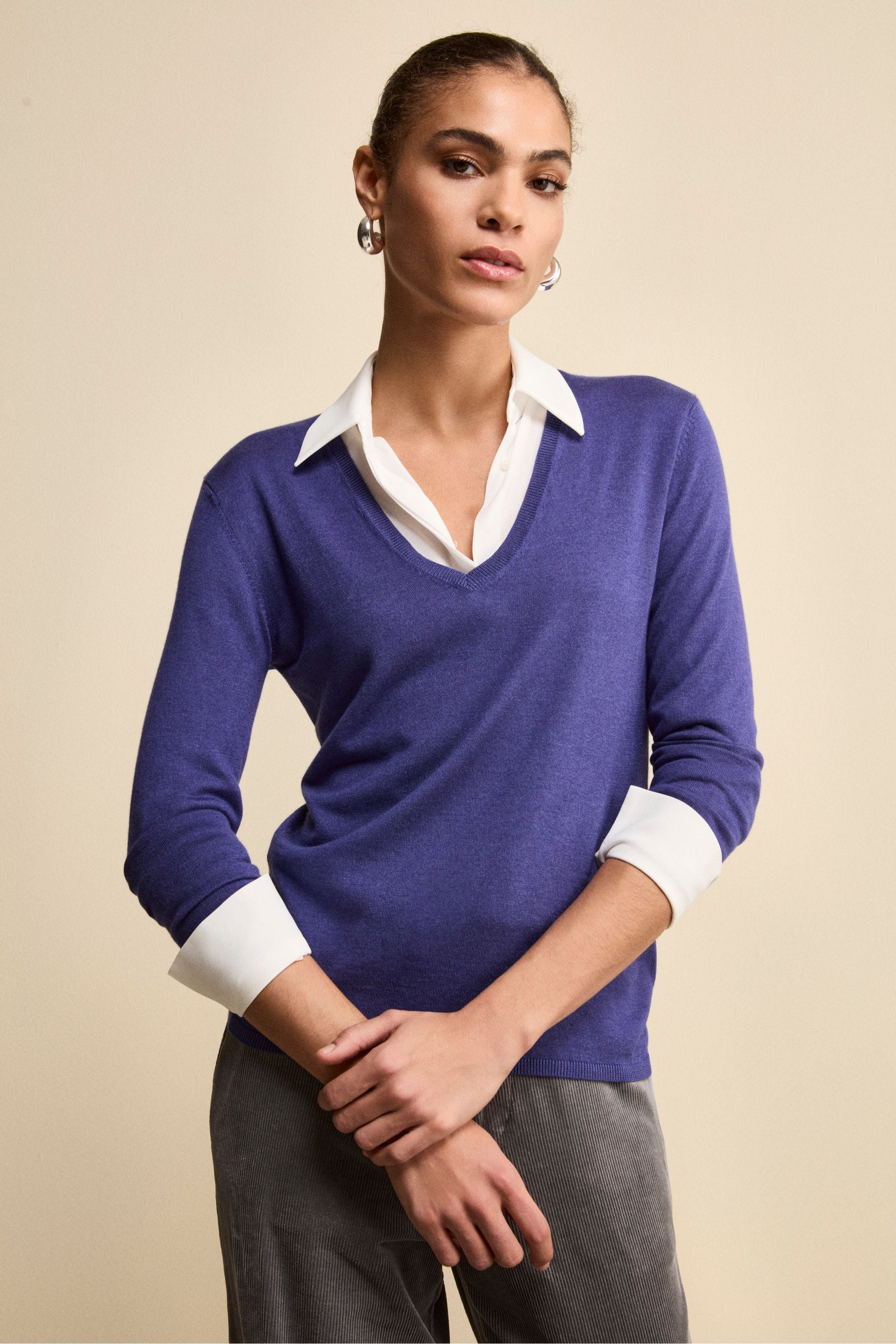 Maglia Scollo a V Extrafine in Seta e Cashmere - BLU APERTO