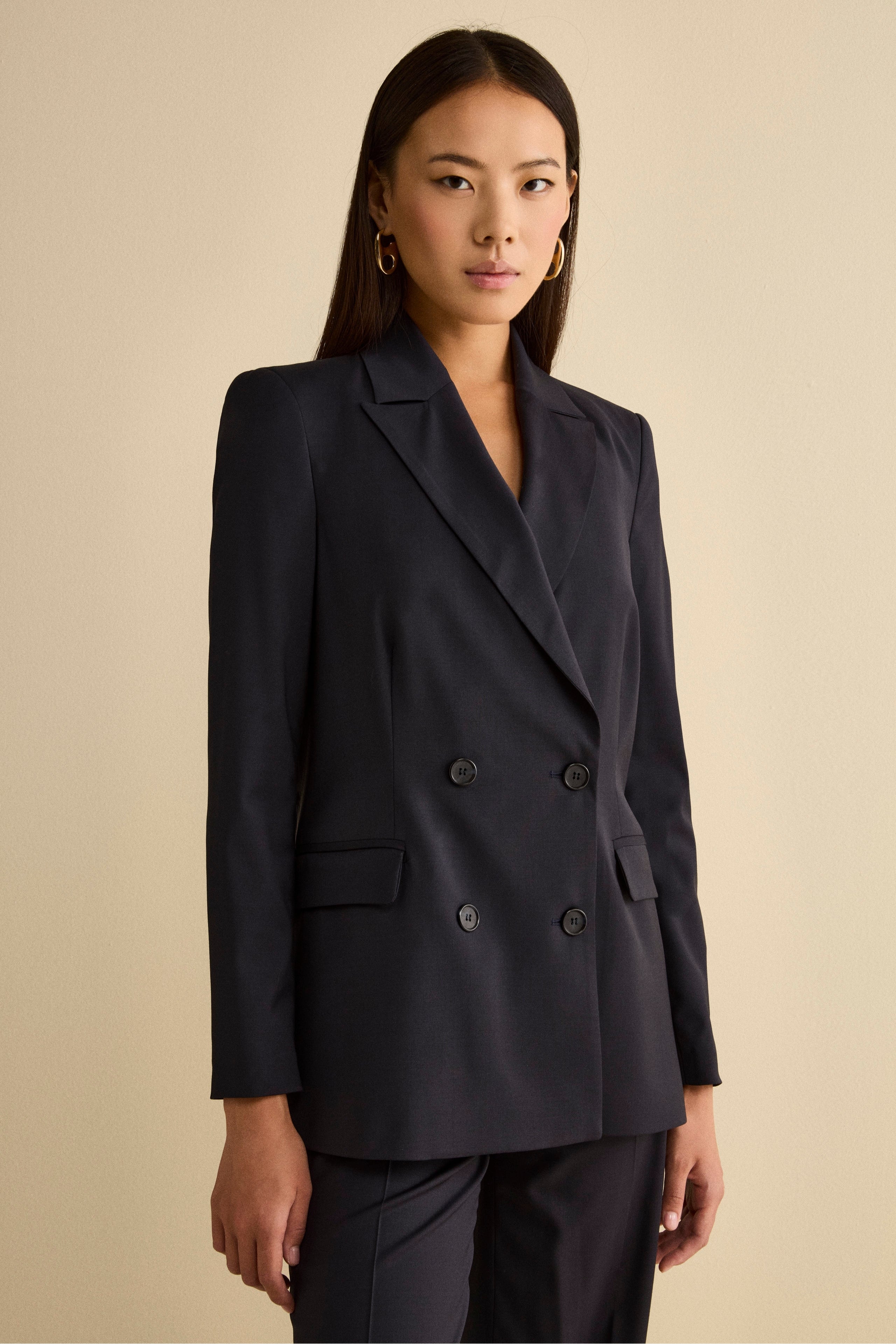 Tailleur Doppiopetto con Revers a Lancia in Lana Vergine - BLU