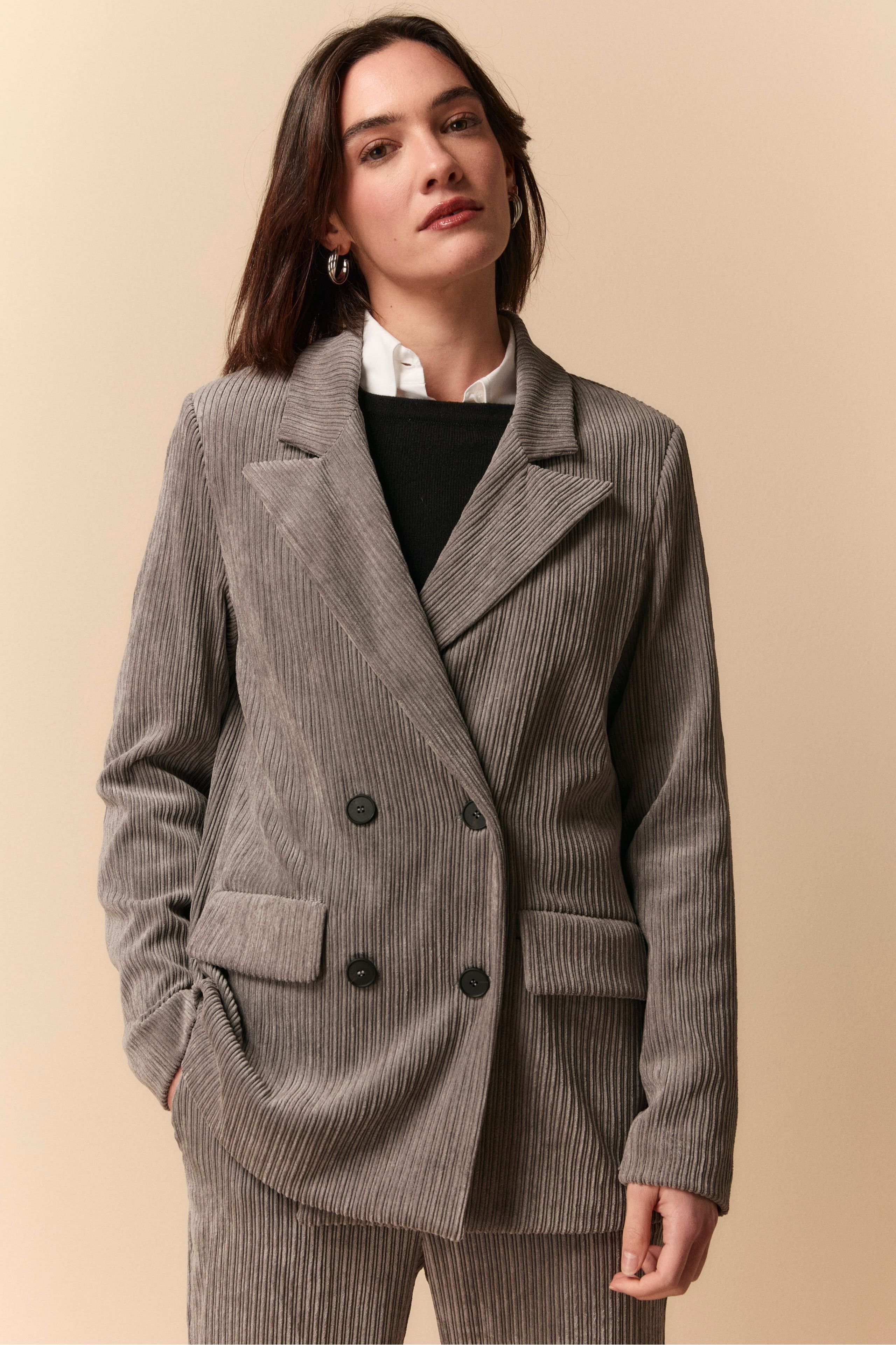 Giacca Doppiopetto in Velluto a Coste GRIGIO