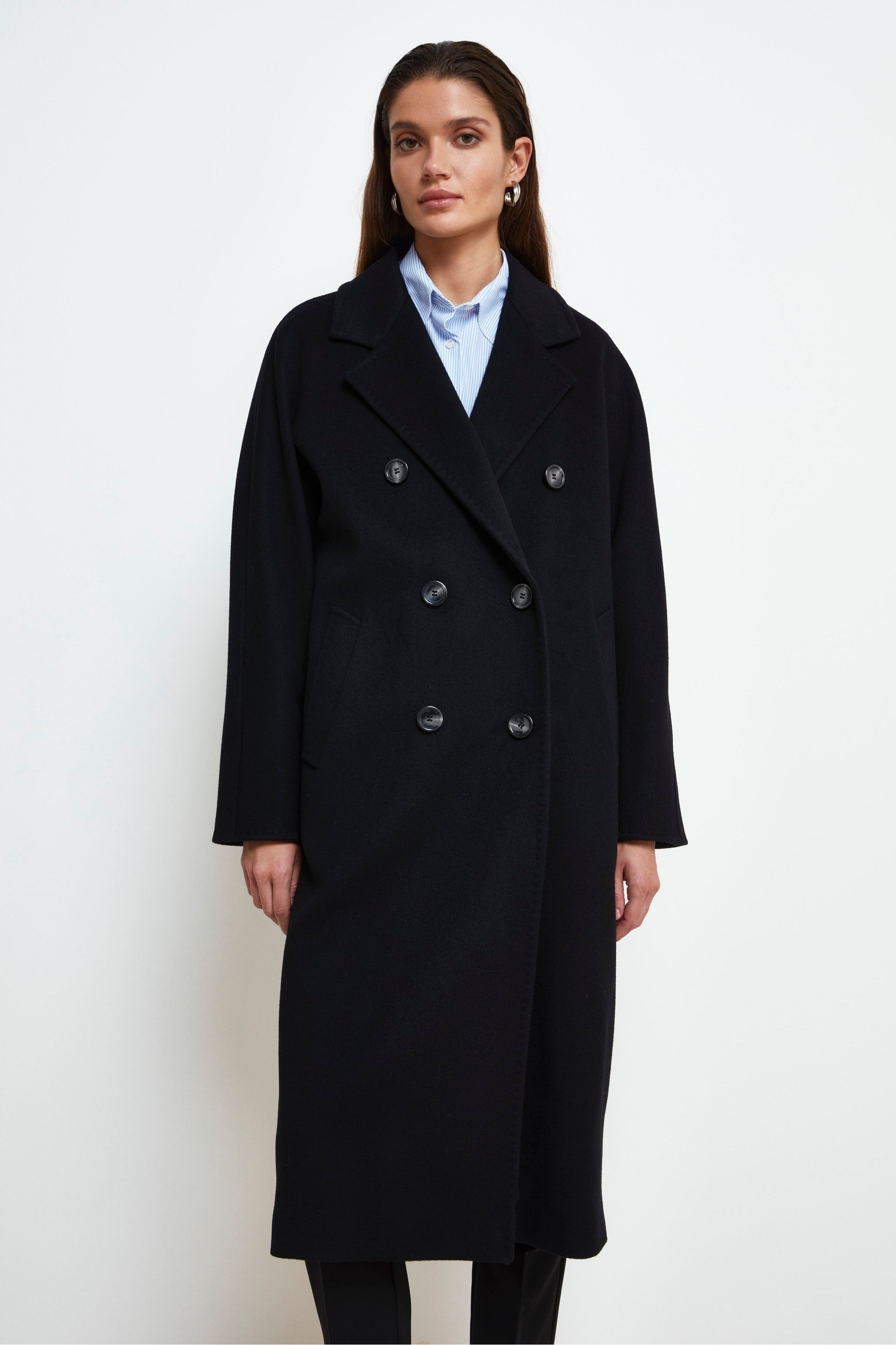 Maxi Cappotto Nero Cappotto Oversize Cappotto Doppiopetto Cappotto