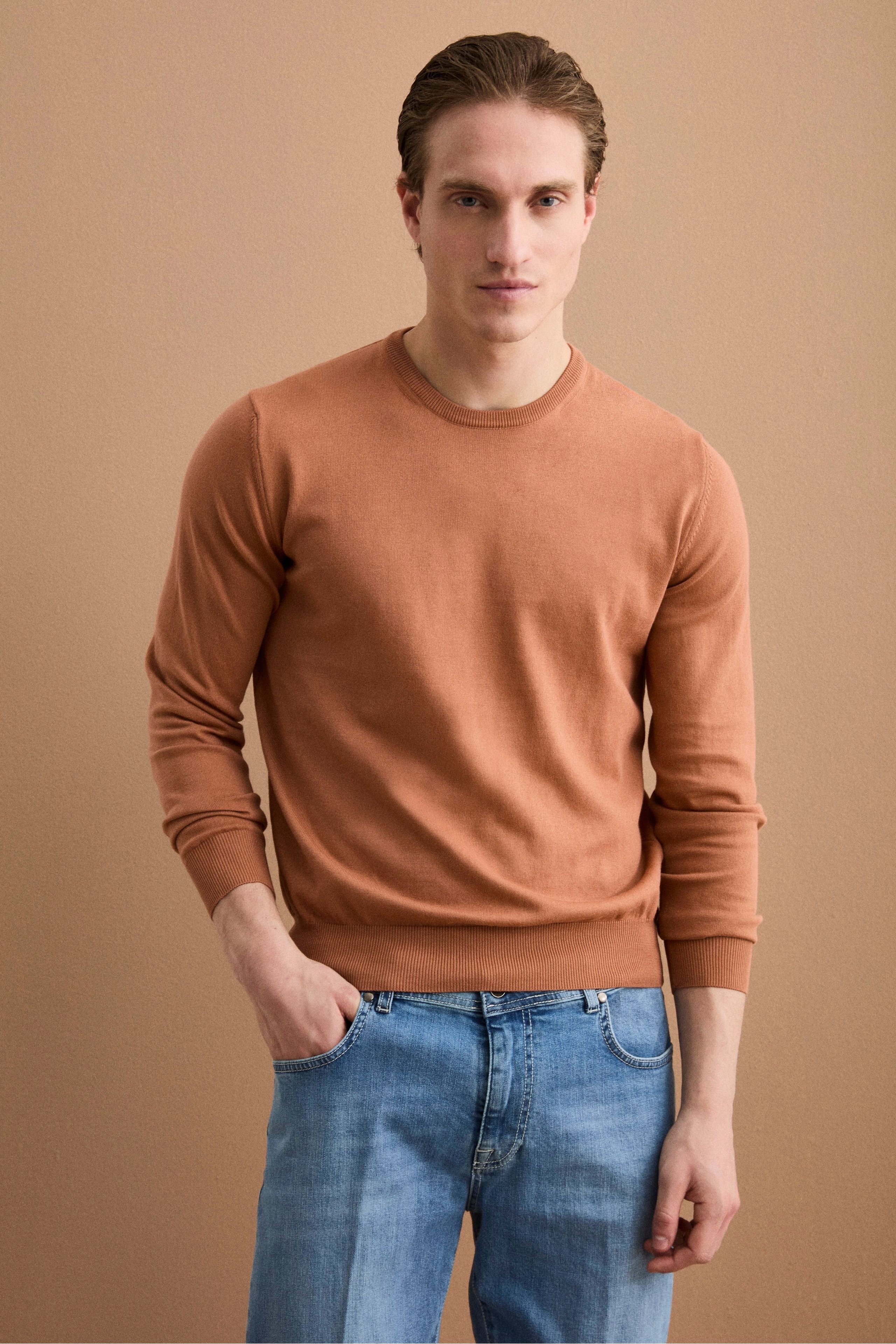 Maglia girocollo in cotone - TERRACOTTA