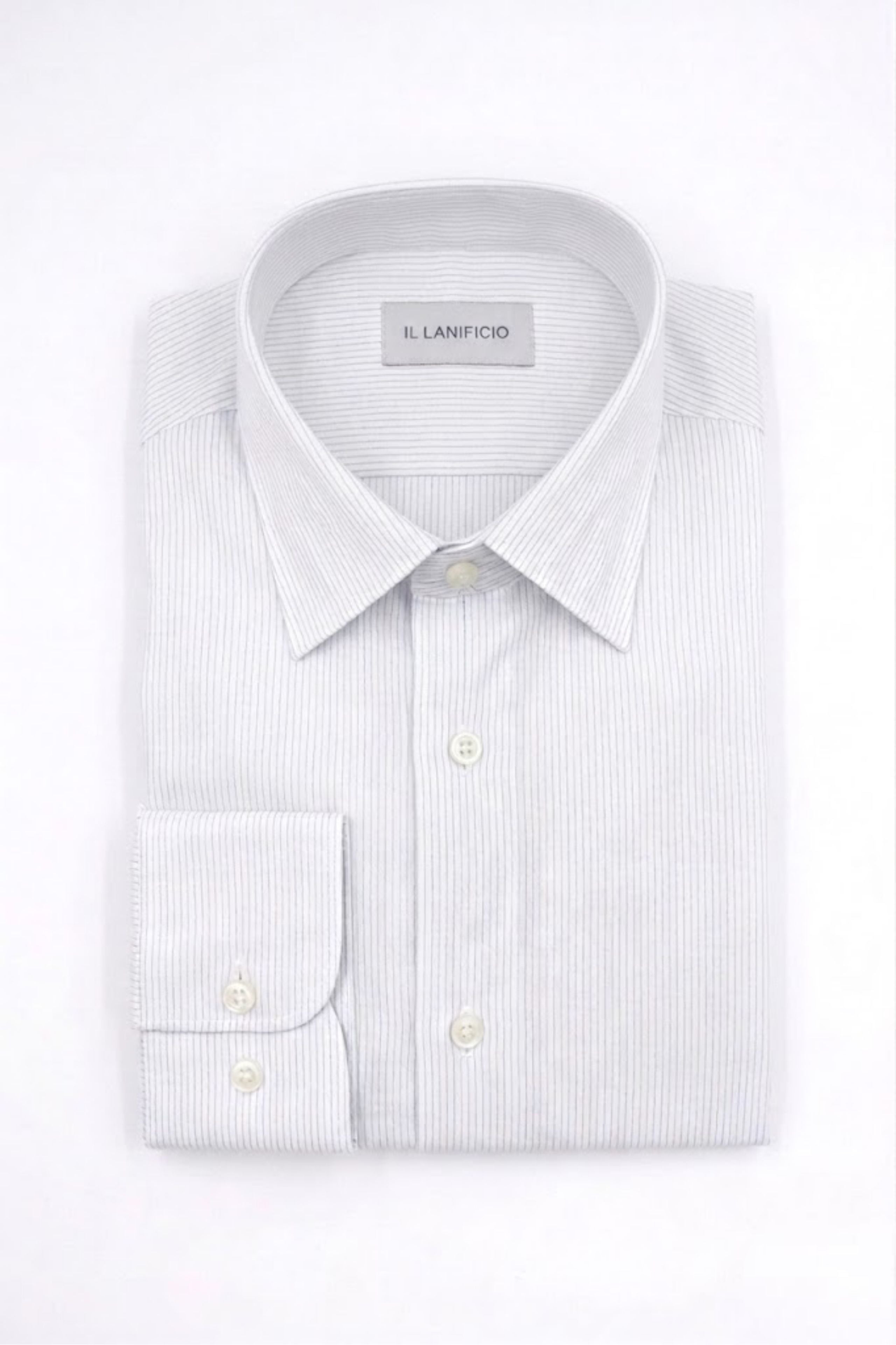 Camicia Regular Fit Cotone Doppio Ritorto - BIANCO RIGATO