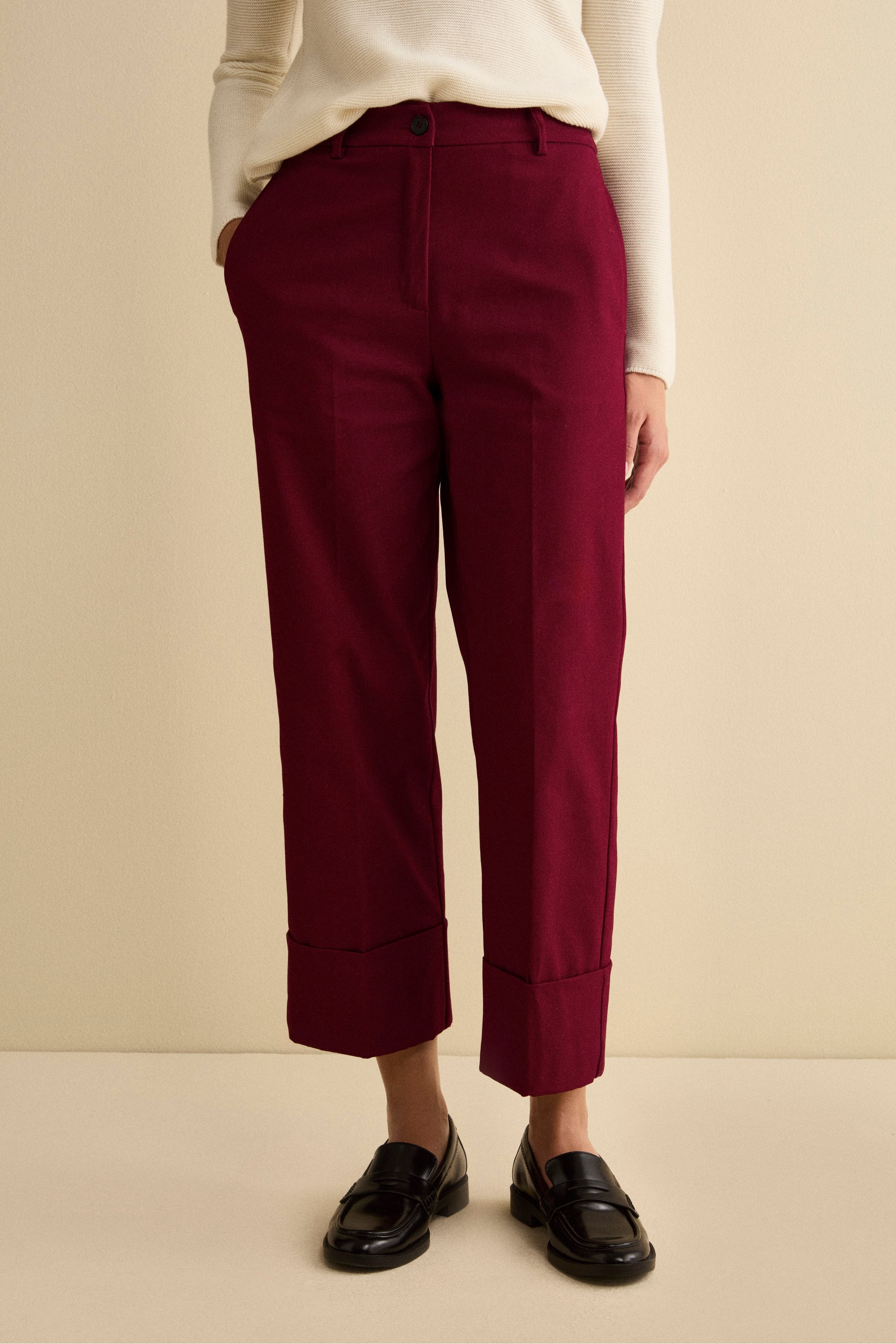 Pantalone Gamba Larga con Pieghe e Risvolto - MAGENTA