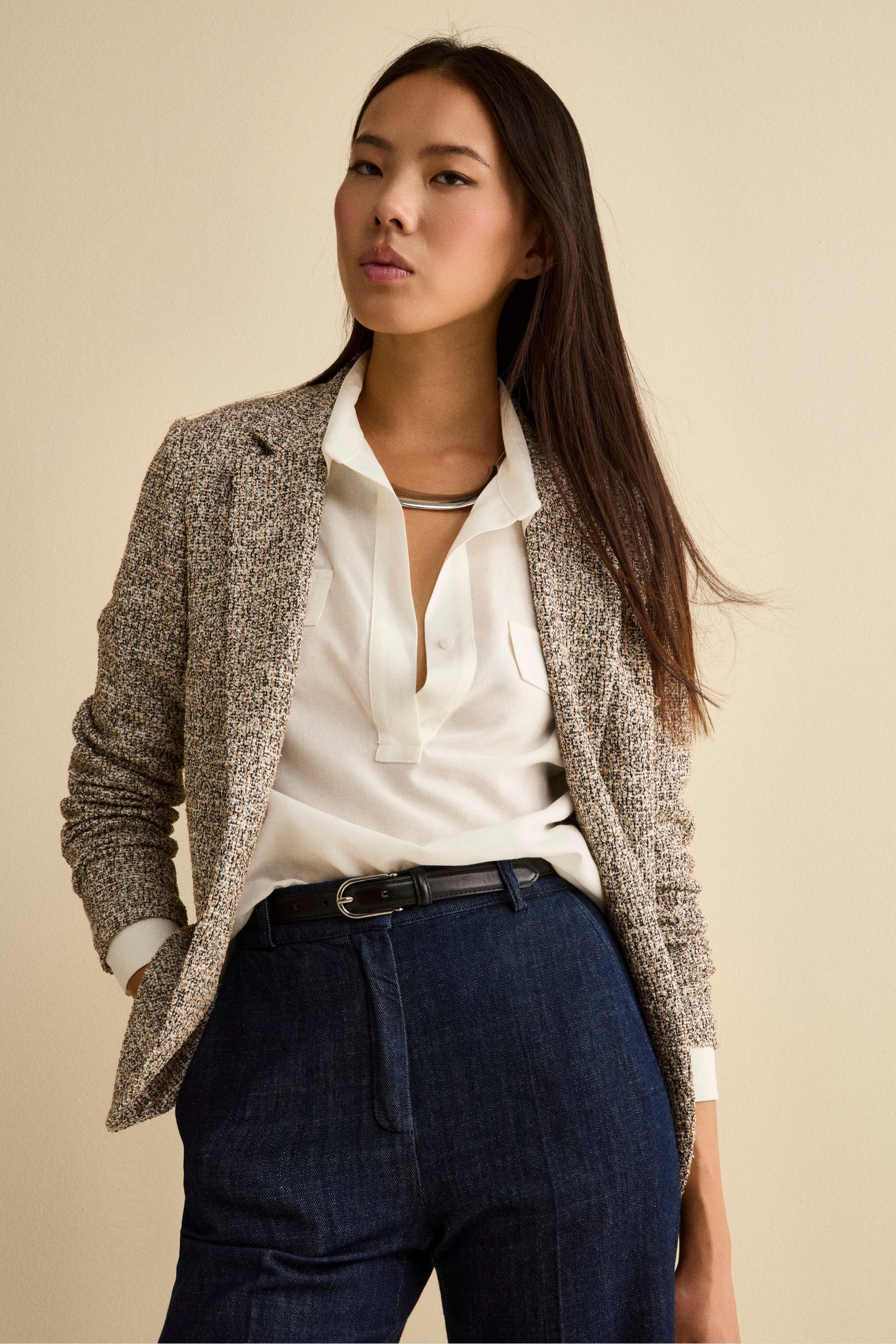 Giacca Monopetto Bouclé con Paillettes - NERO