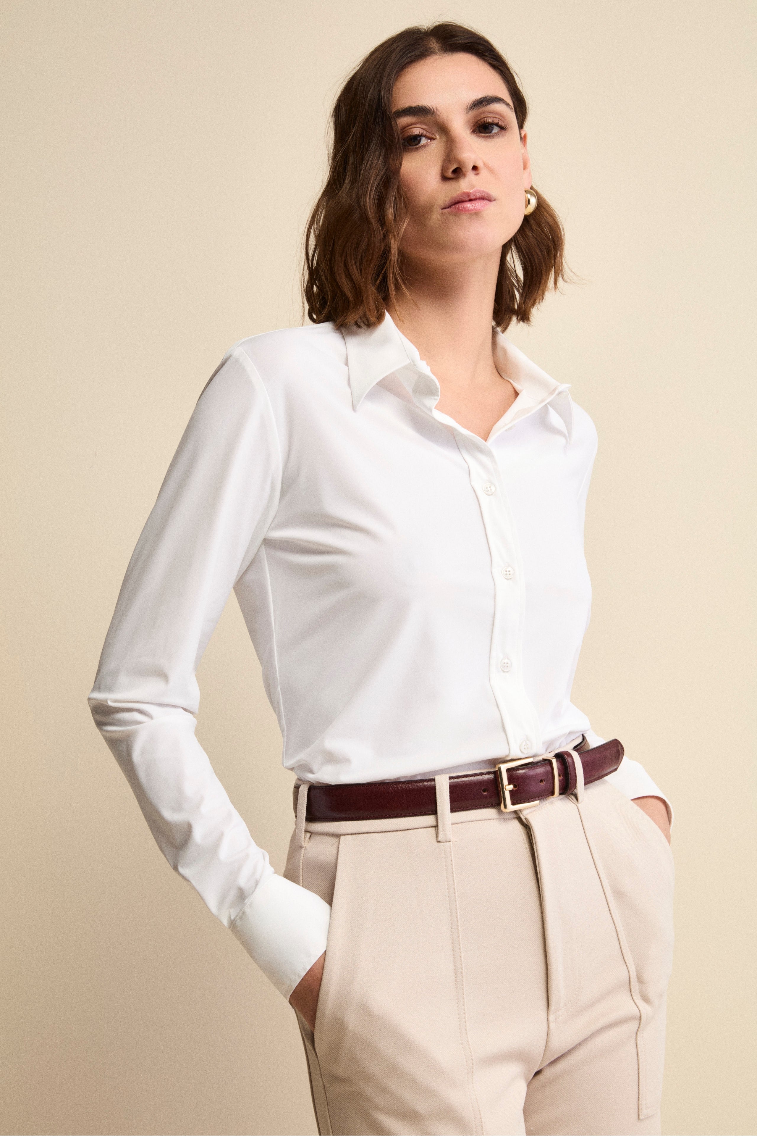 Camicia Regular Fit in Tessuto Tecnico - BIANCO
