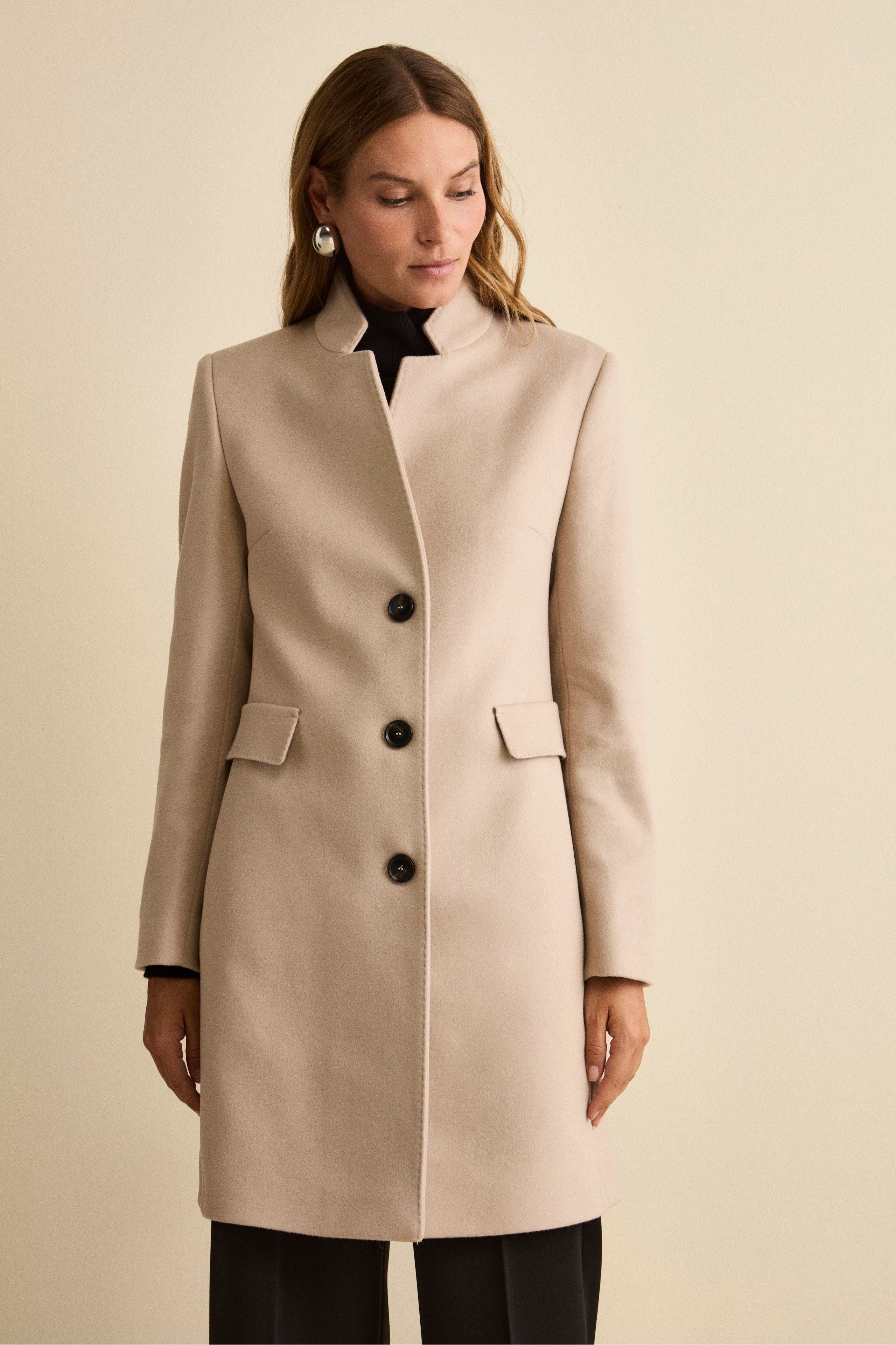 Cappotto Midi Sancrato in Misto Lana e Cashmere - GESSO
