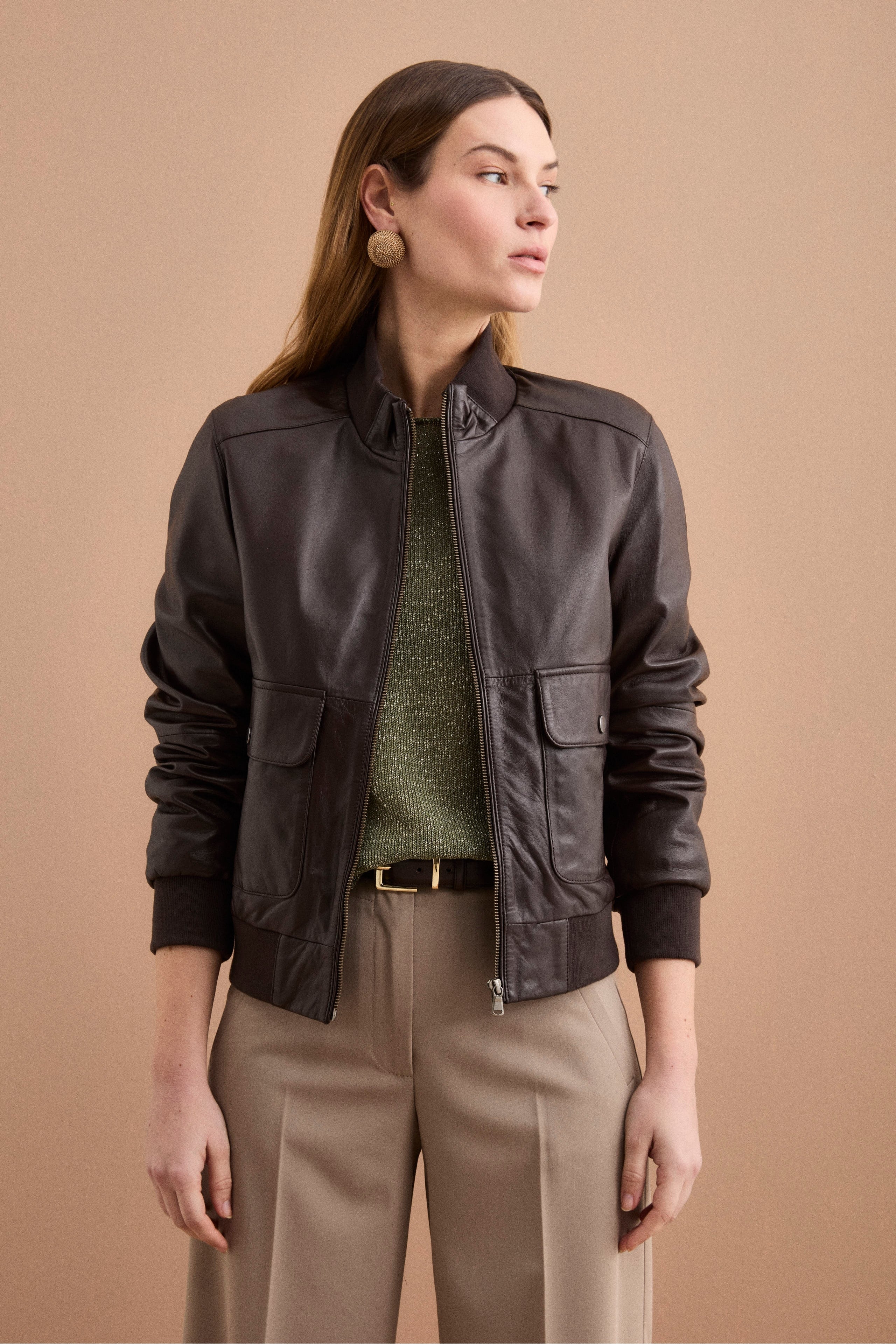 Bomber in Pelle con Tasche - T.MORO