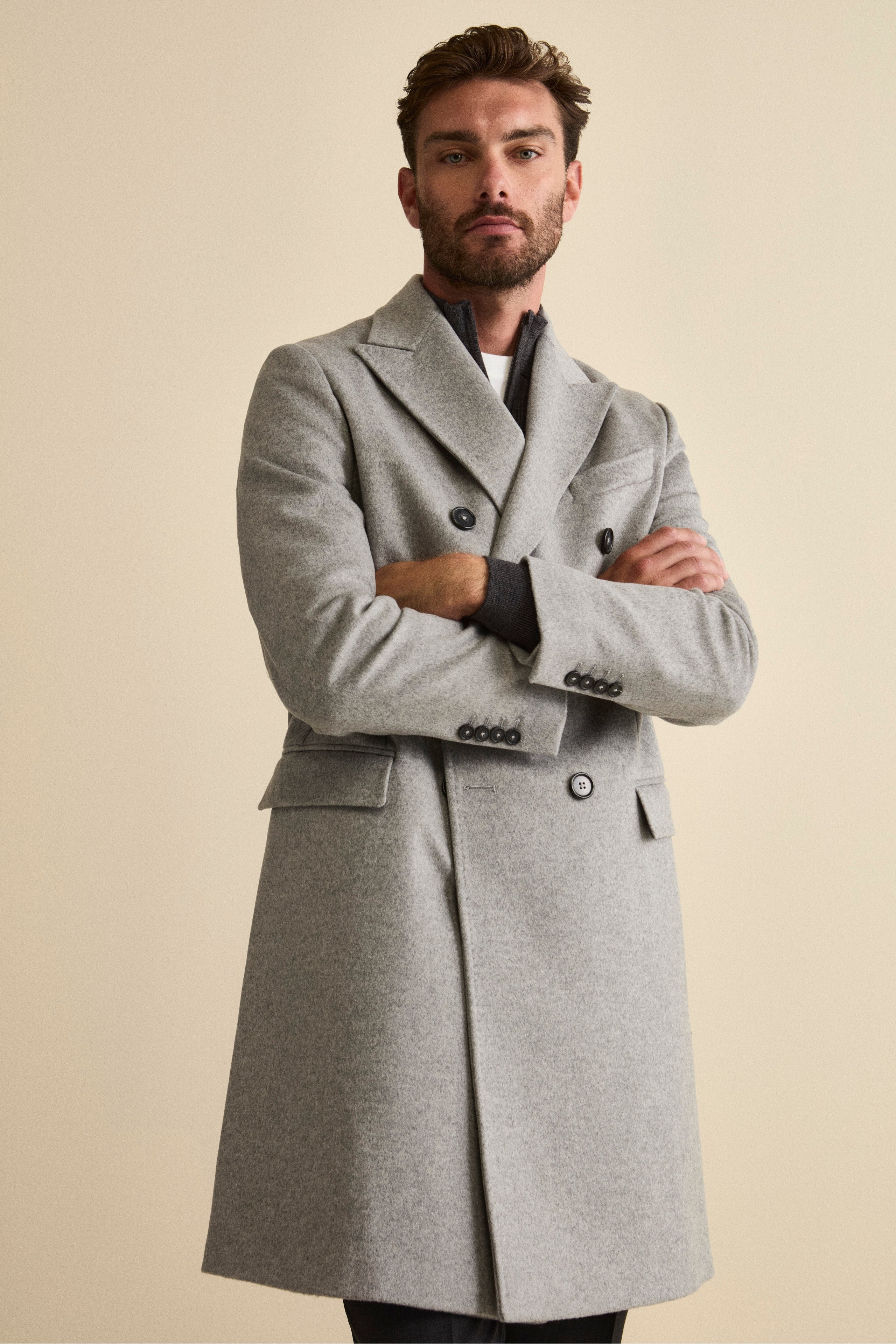 Cappotto Midi Doppiopetto in Misto Lana e Cashmere con Martingala - GRIGIO CHIARO