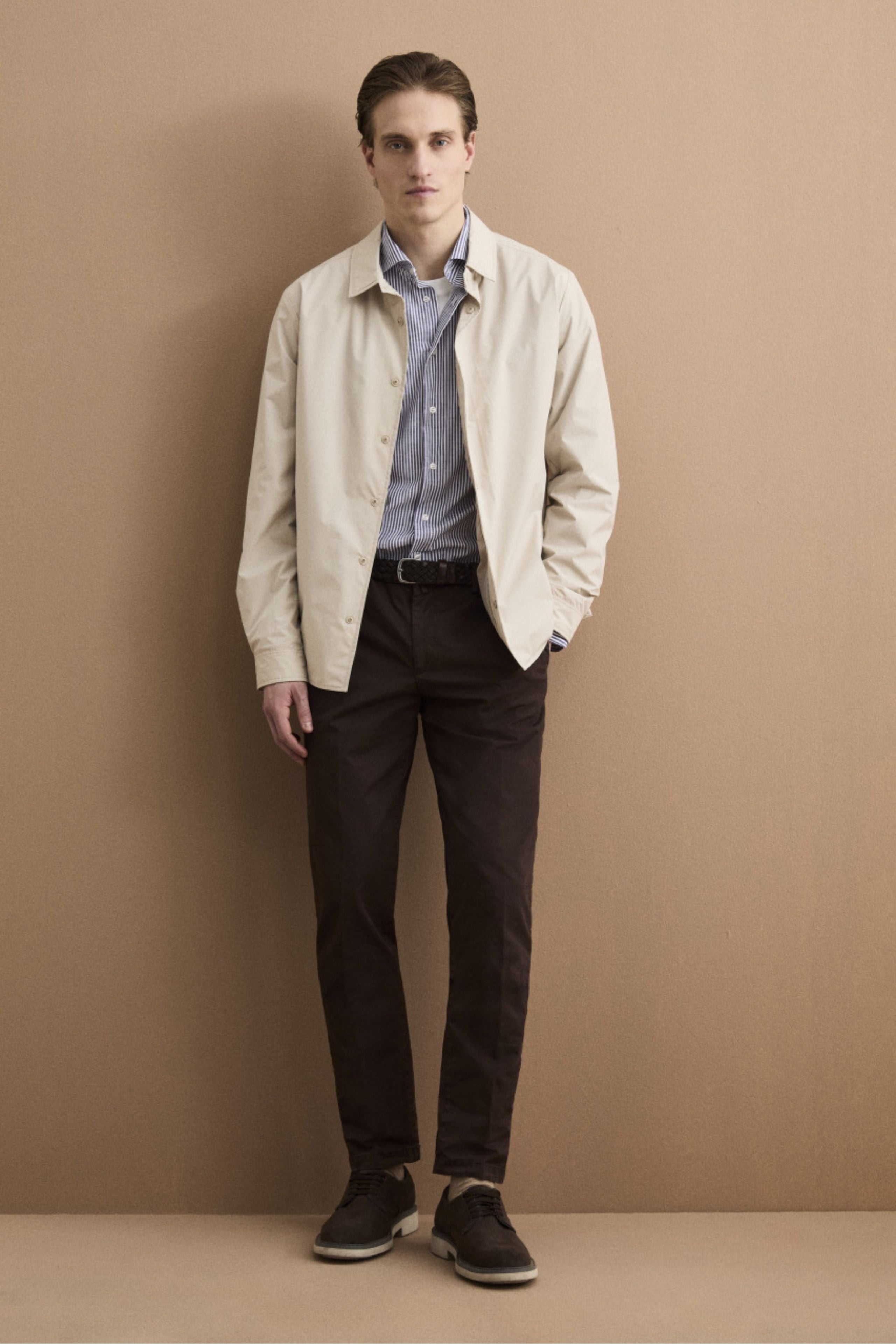 Pantalone Regular Fit in Gabardina di Cotone - MARRONE