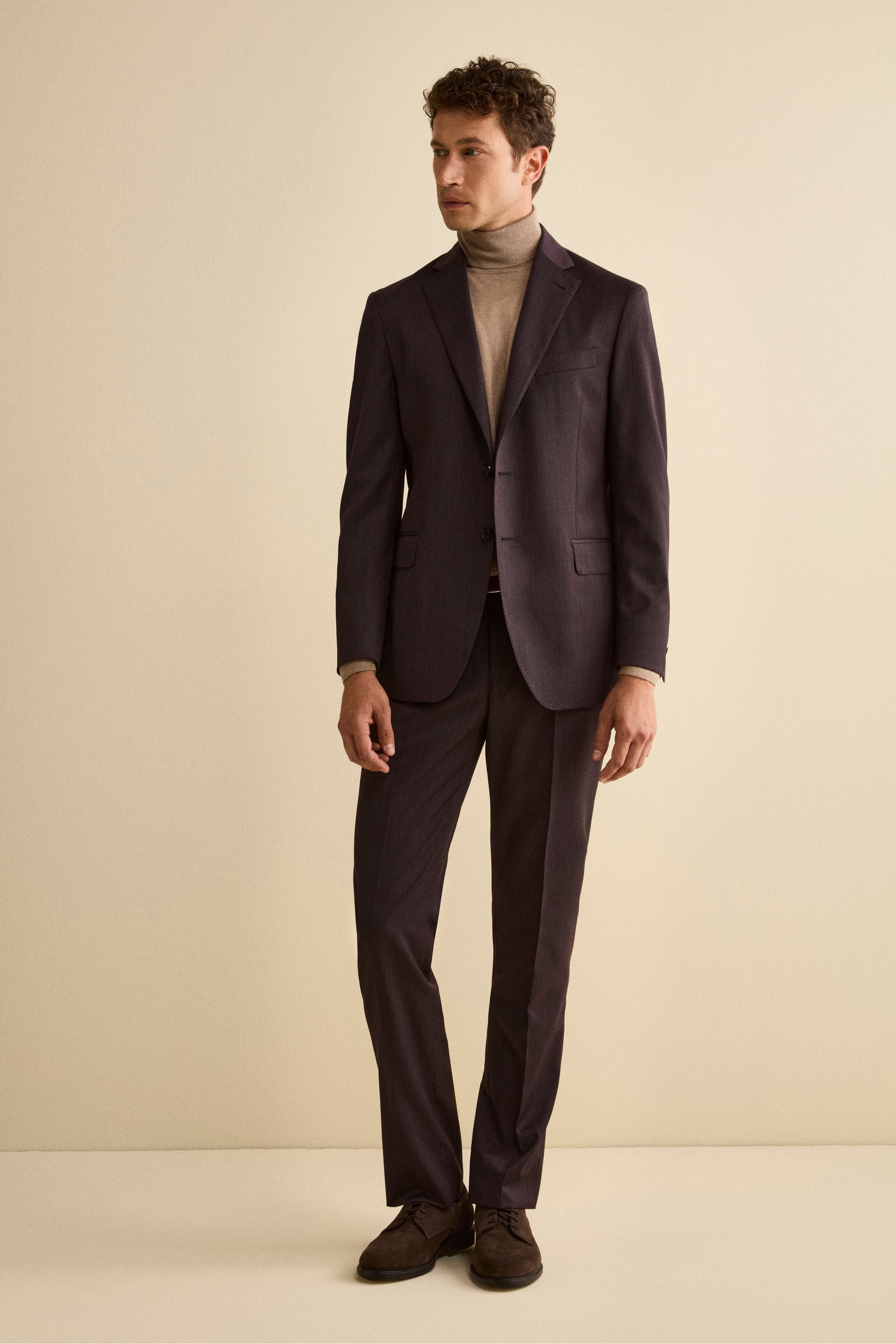 Abito Monopetto in Lana Vergine Regular Fit - MELANZANA