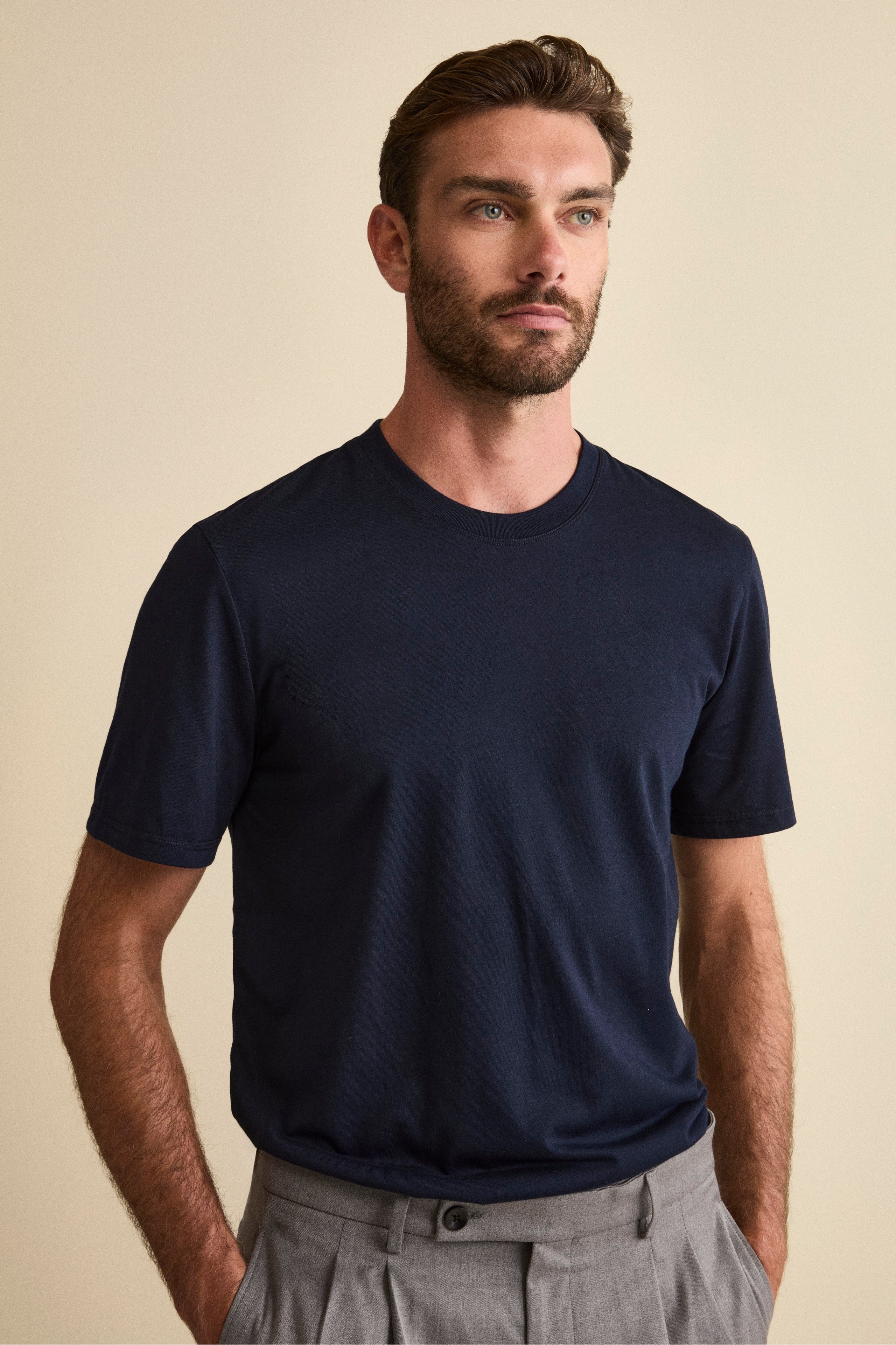 T-Shirt in Misto Cotone e Bambù - BLU