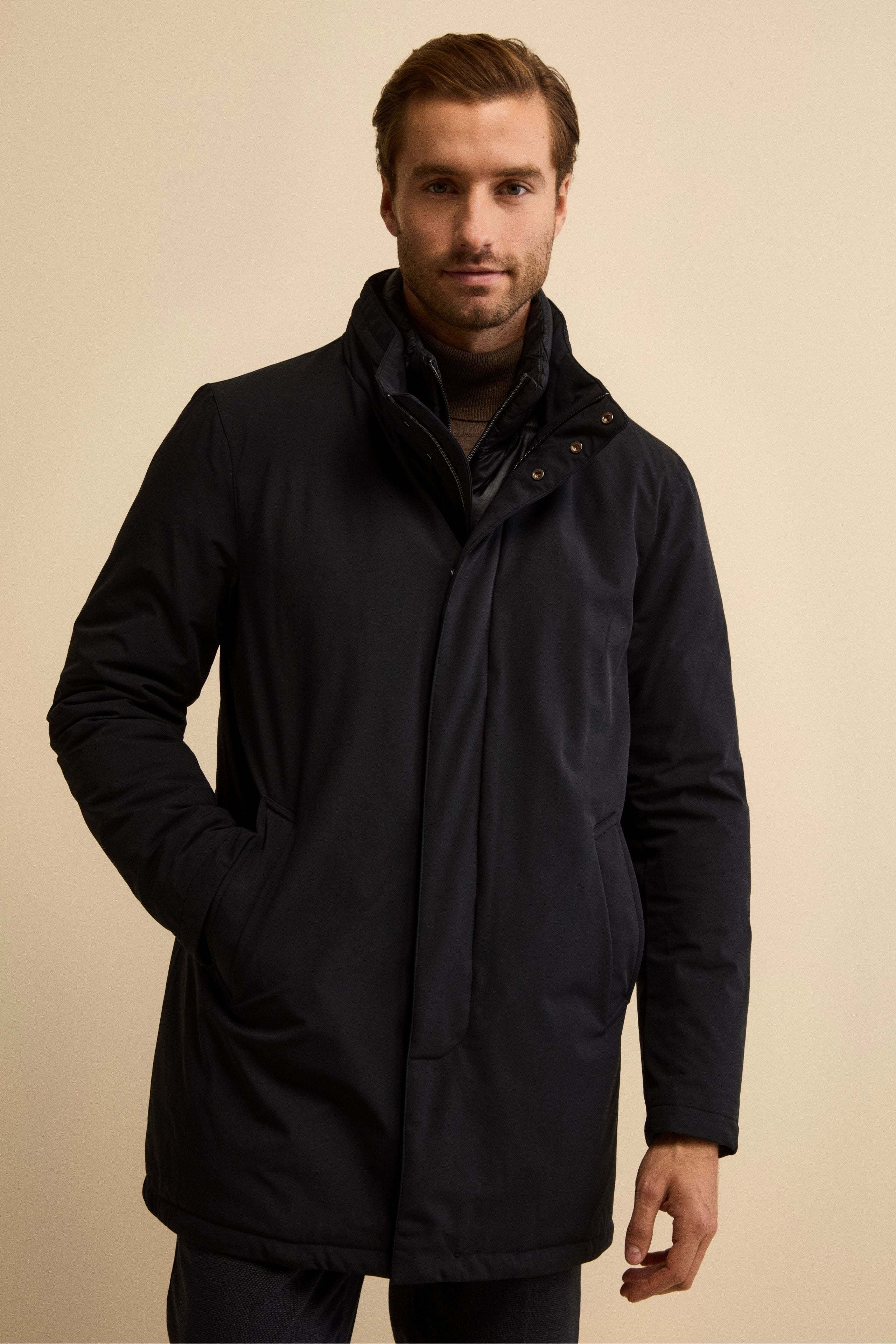 Giaccone Midi Imbottito con Pettorina - BLU