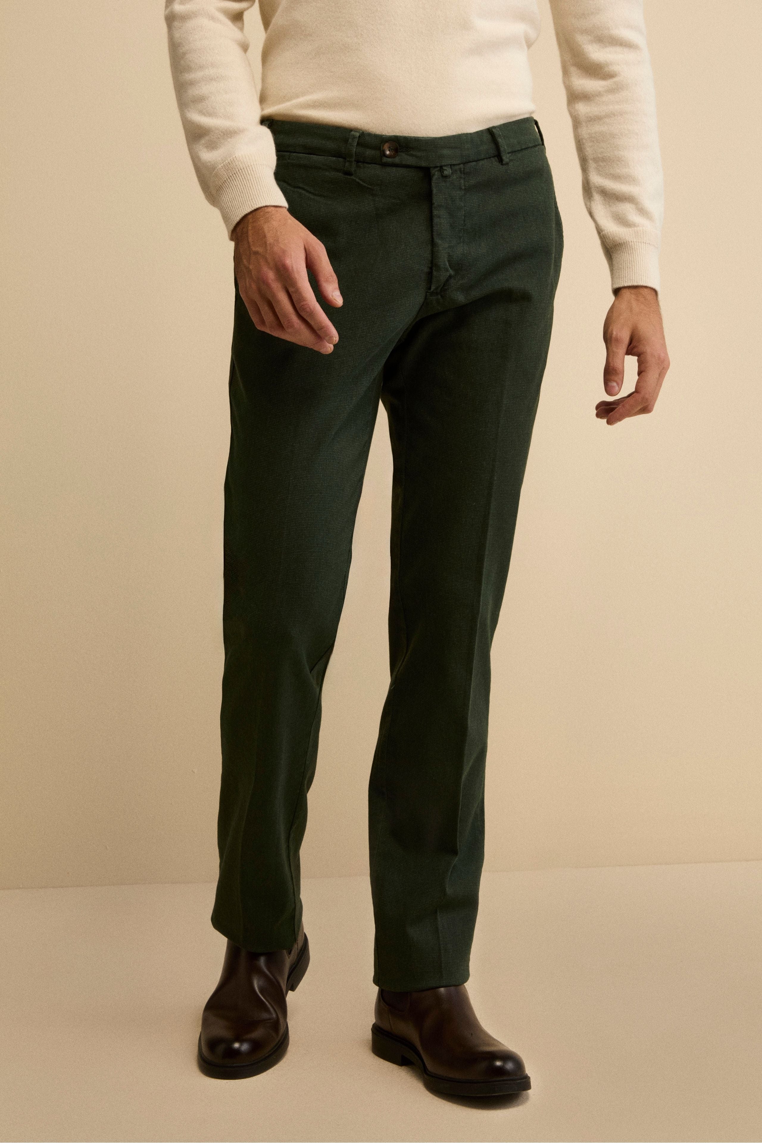 Pantalone Micropunto Regular Fit in Cotone - VERDE