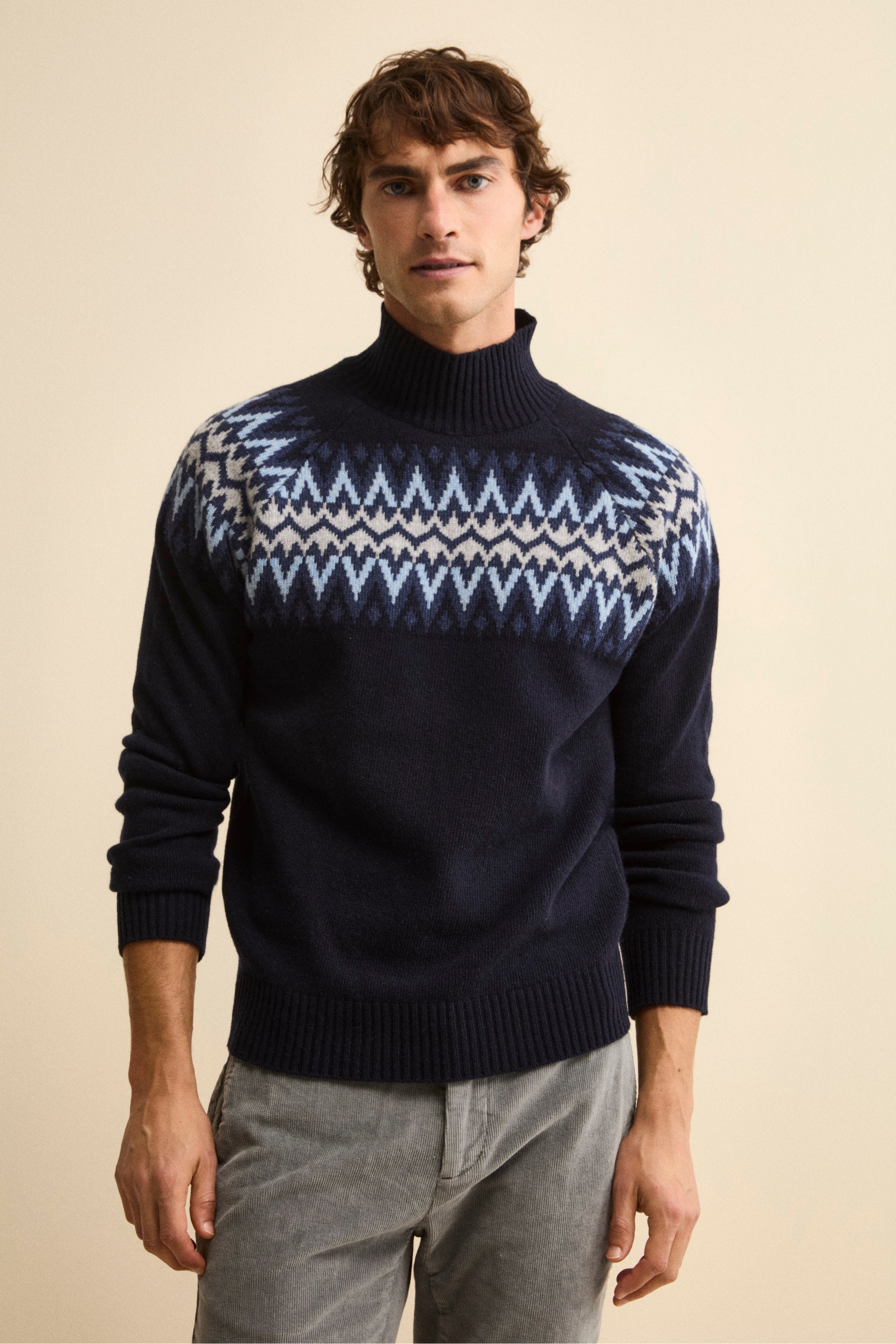 Lupetto Jacquard Norvegese in Lana Merino - BLU/AZZURRO