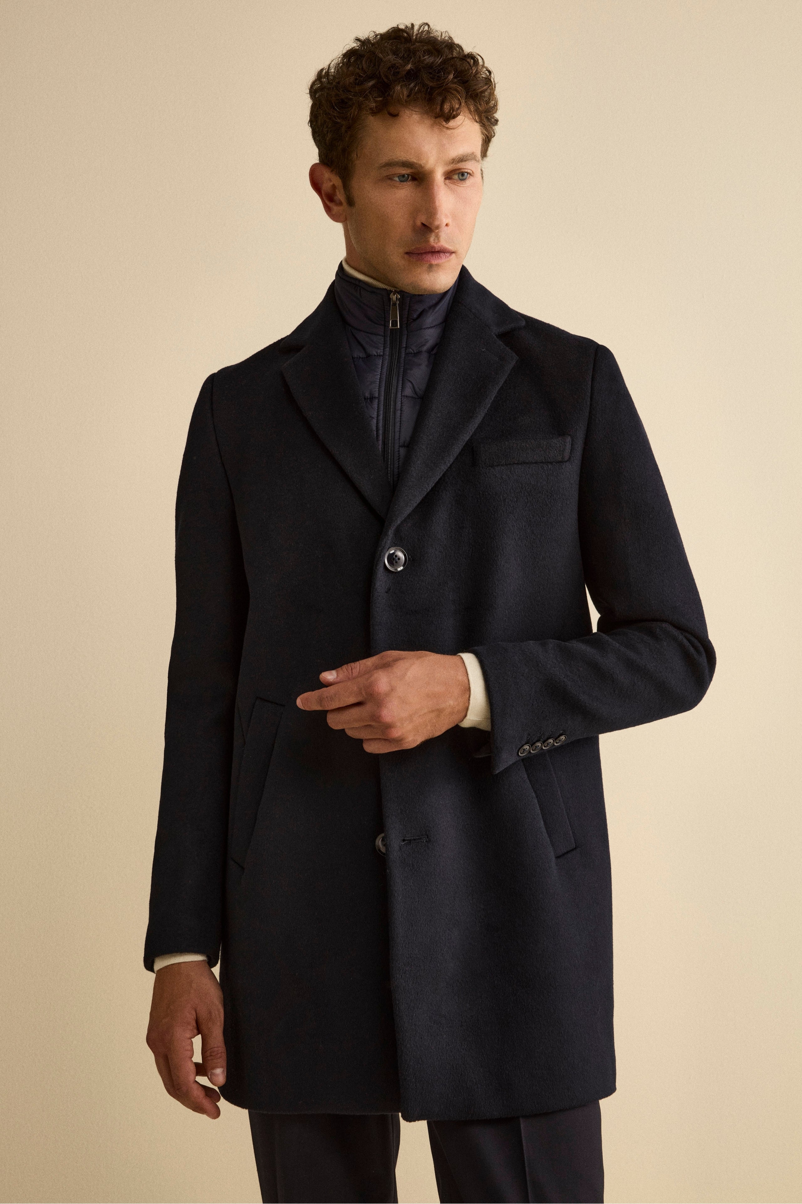 Cappotto Foderato in Misto Lana con Pettorina - BLU