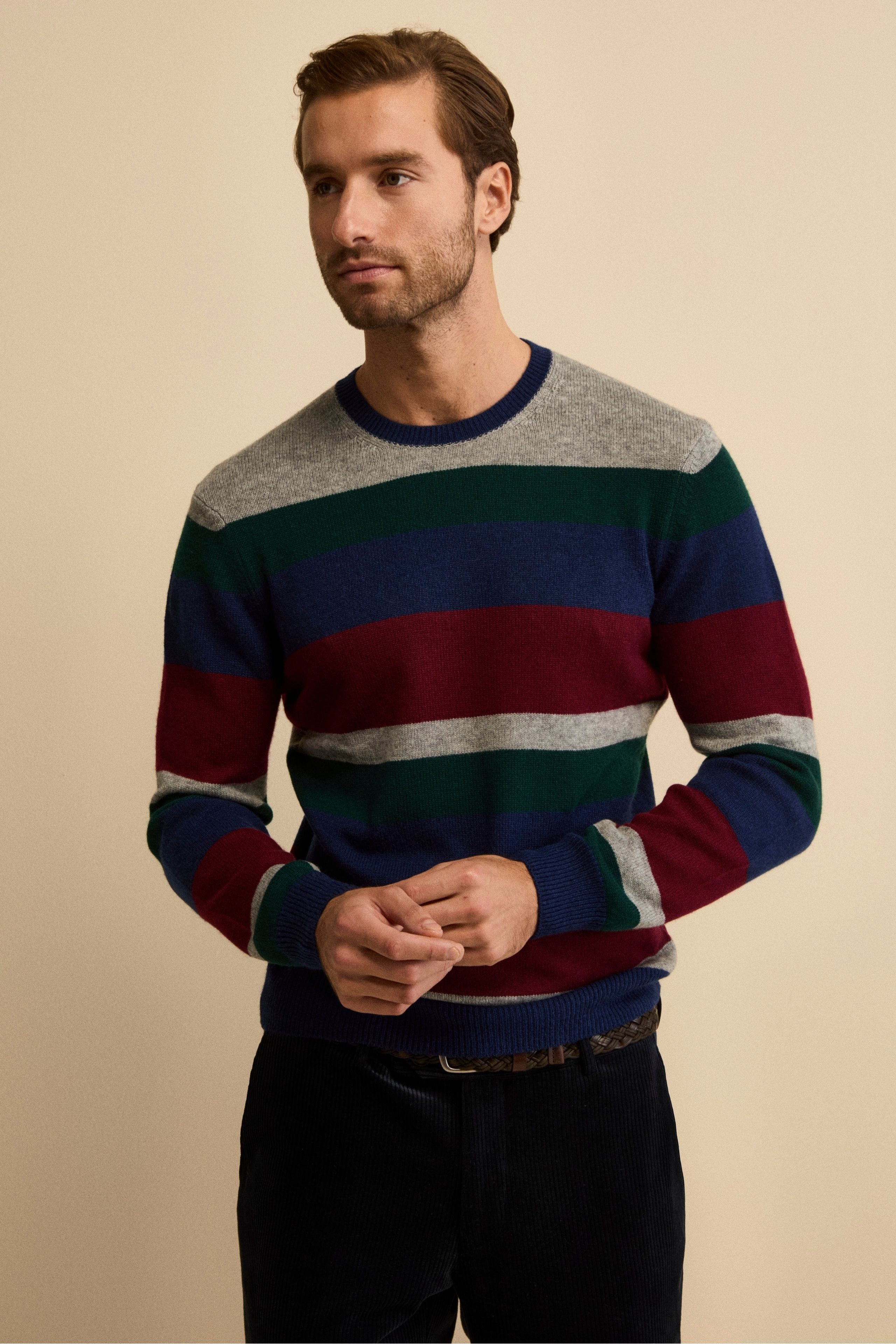 Maglia Girocollo Rigata in Lana e Cashmere - MULTICOLORE
