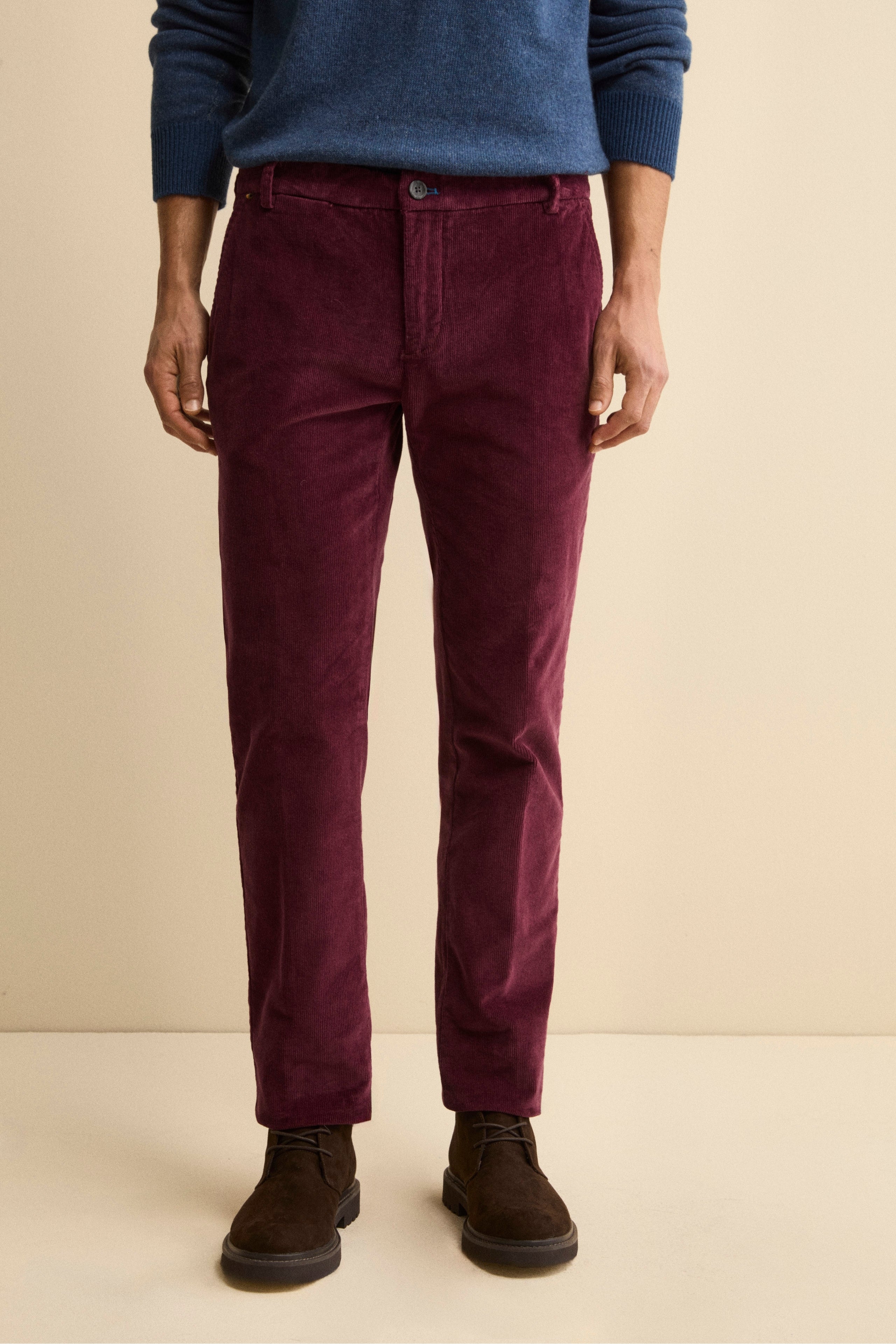 Pantalone Chino Regular Fit in Velluto - BURGUNDY