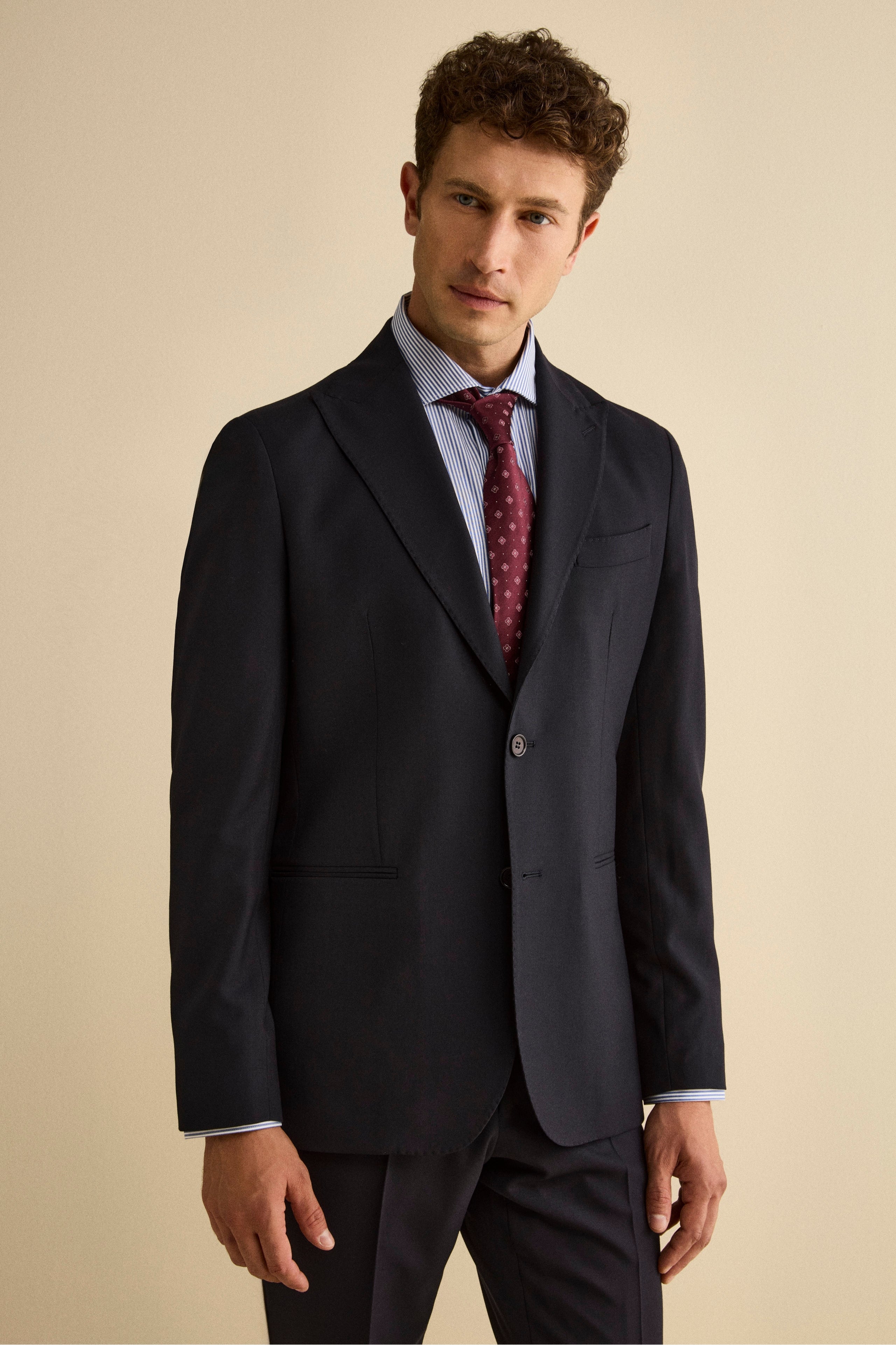 Abito Slim Fit in Lana Vergine con Revers a Lancia - BLU