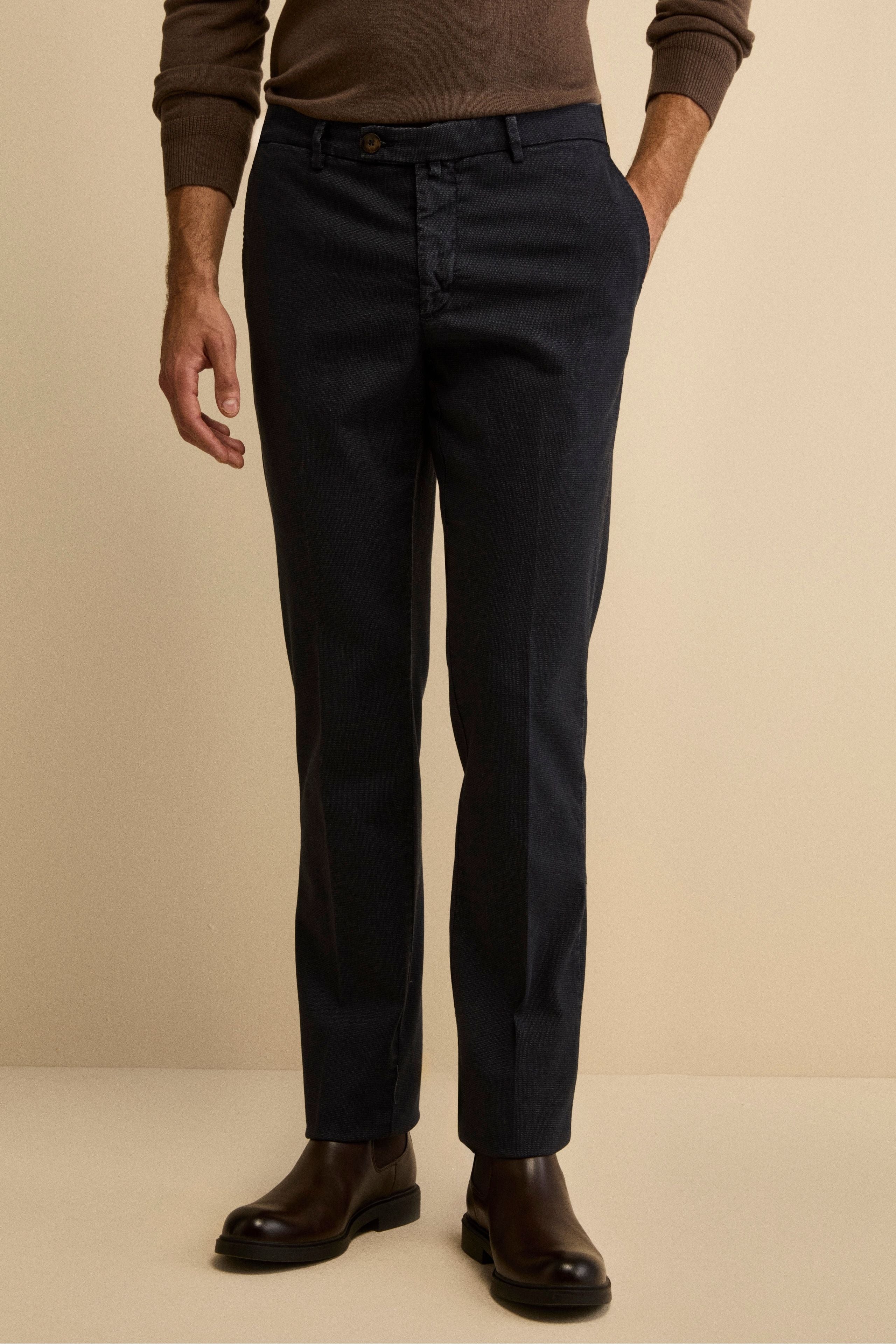 Pantalone Micropunto Regular Fit in Cotone - BLU
