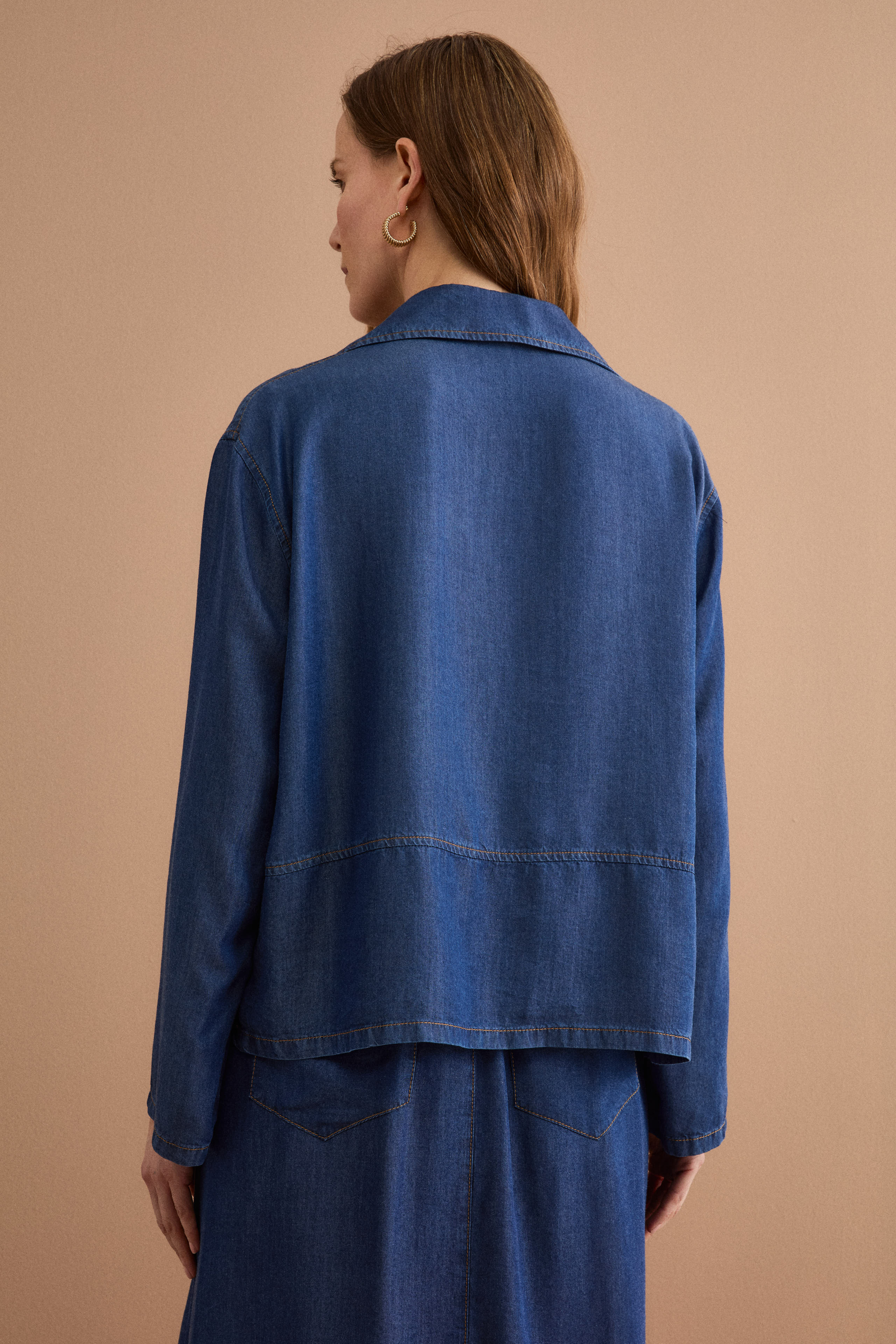Blusa Denim Over con Colletto a Camicia - DENIM