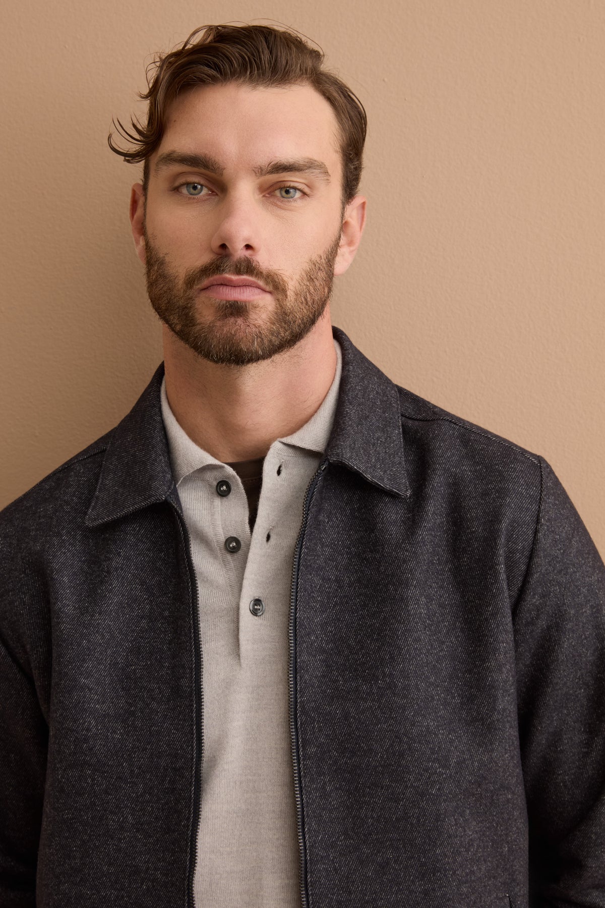 Giacca Overshirt in Misto Lana con Zip - BLU