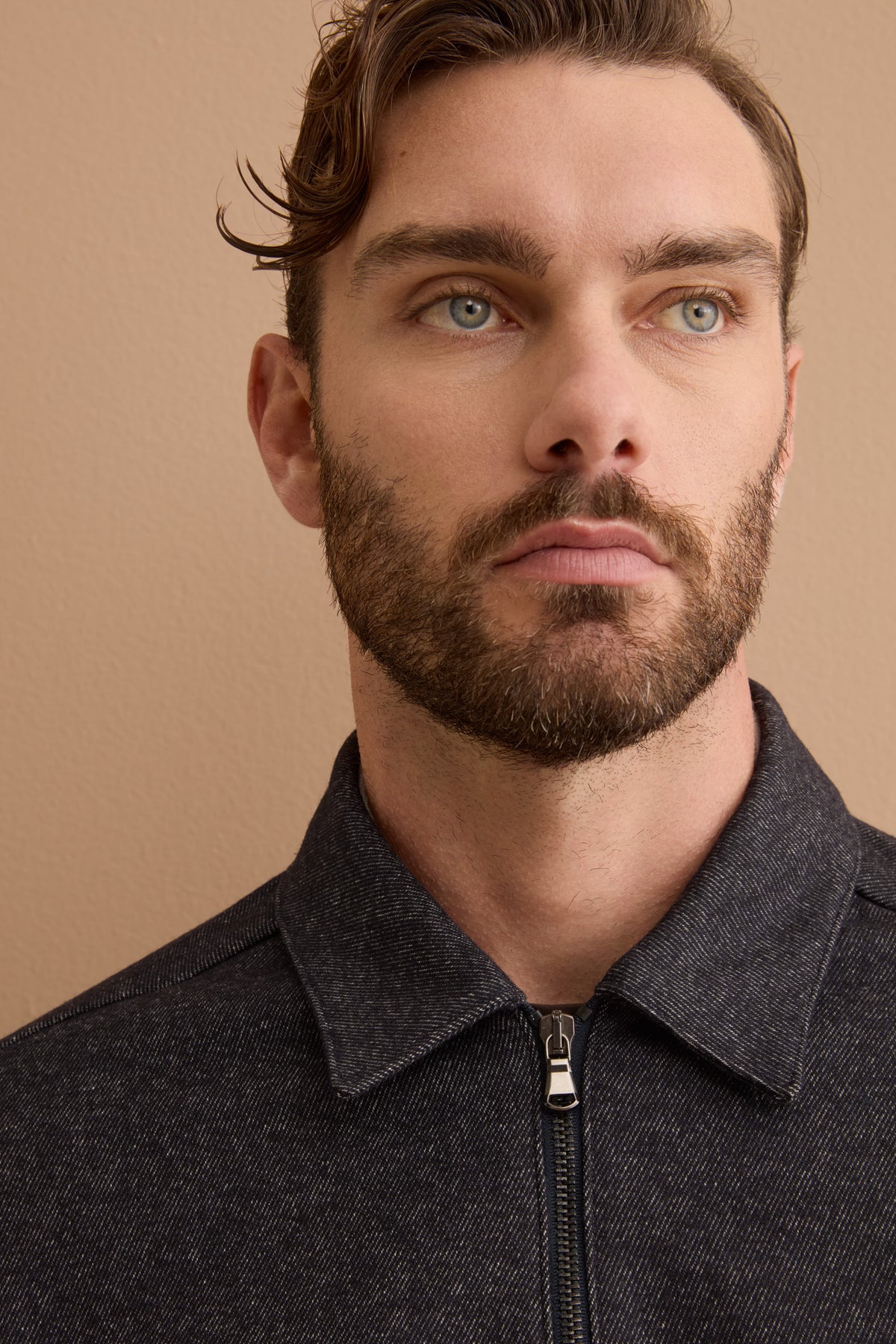 Giacca Overshirt in Misto Lana con Zip - BLU