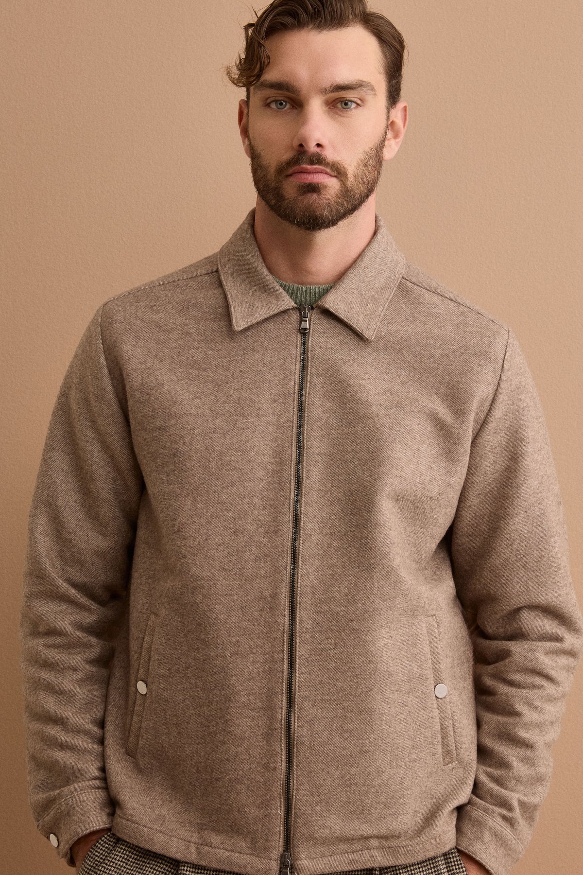 Giacca Overshirt in Misto Lana con Zip - FANGO