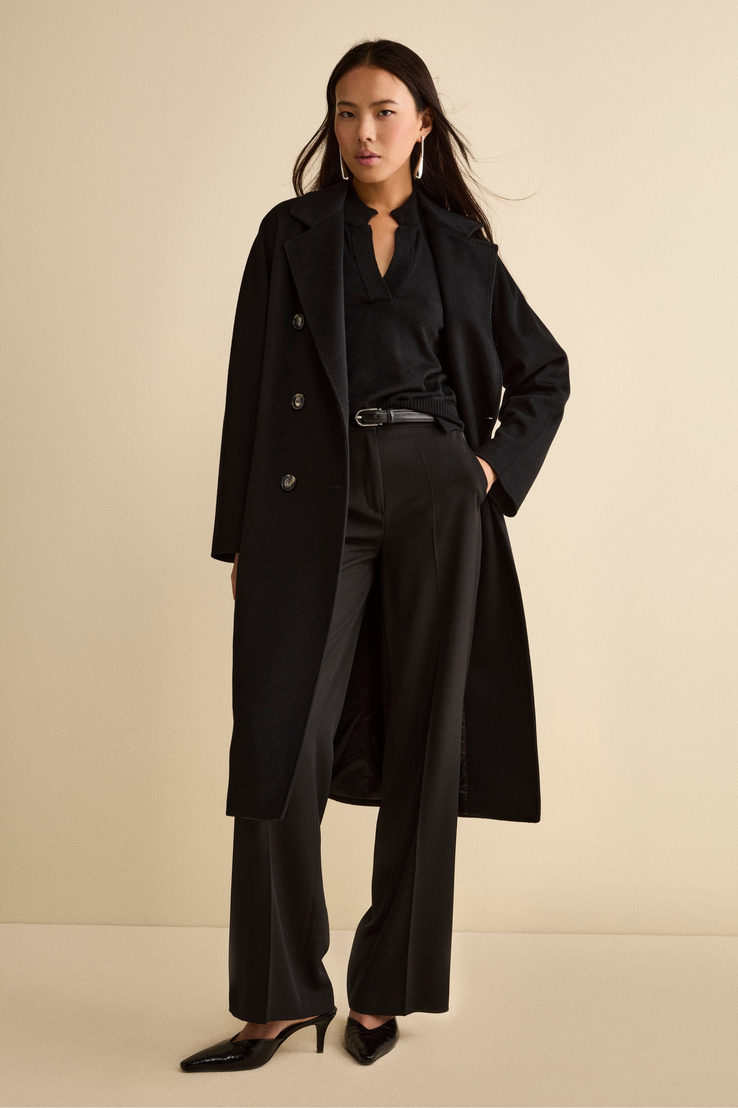 Cappotto Over Doppiopetto in Puro Cashmere - NERO