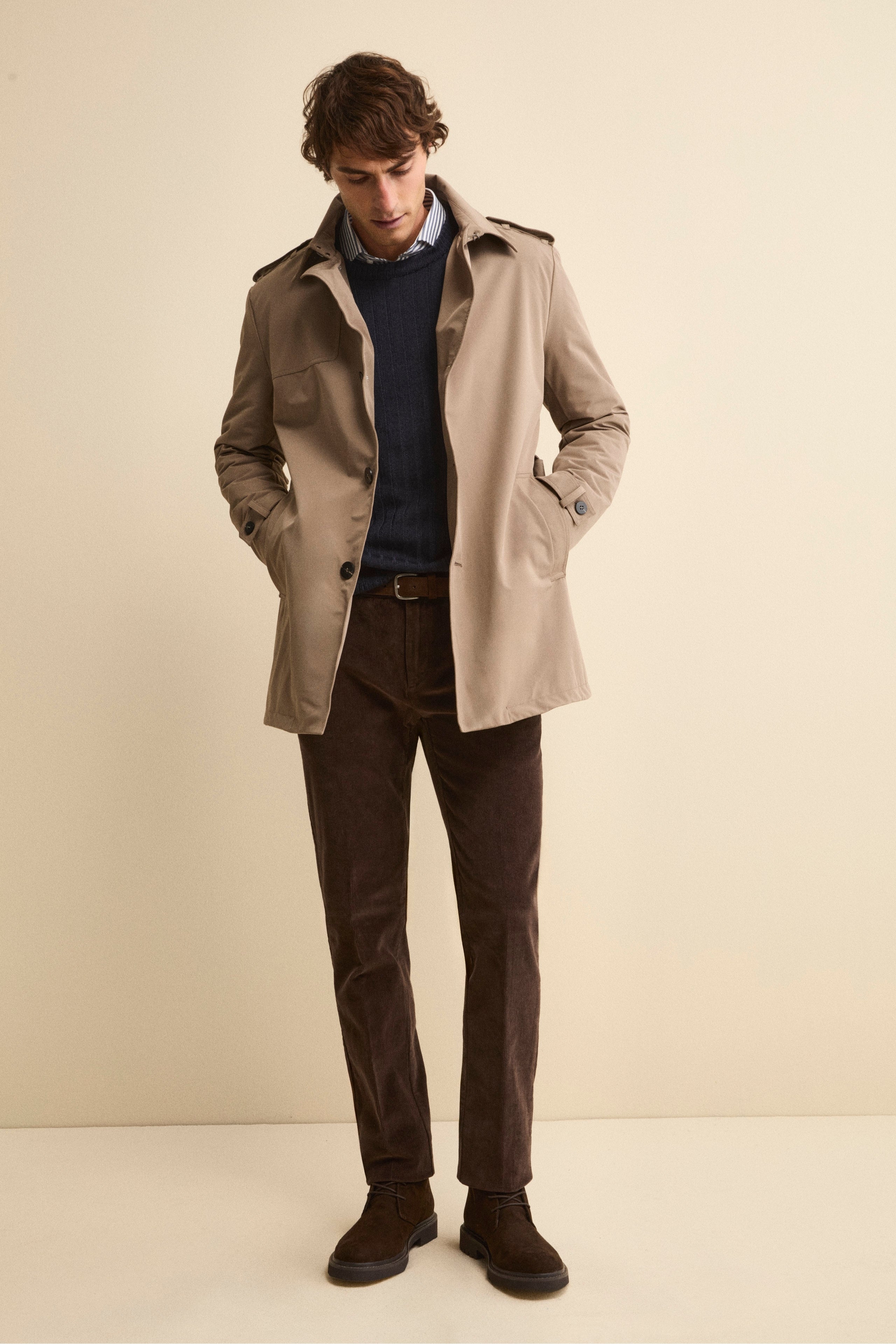 Pantalone Chino Regular Fit in Velluto - MARRONE