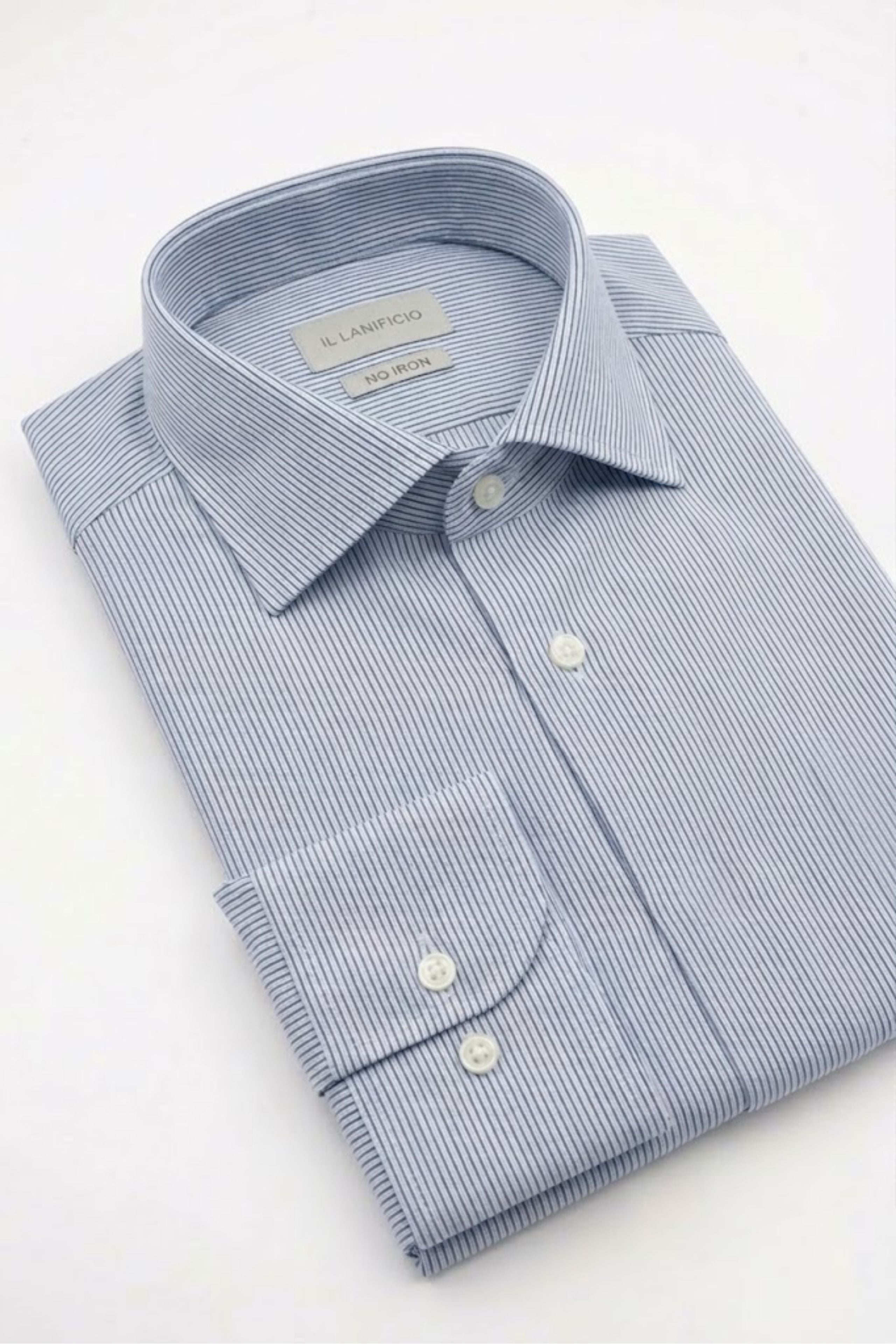 Camicia Slim No Iron Collo Classico - RIGATO BLU