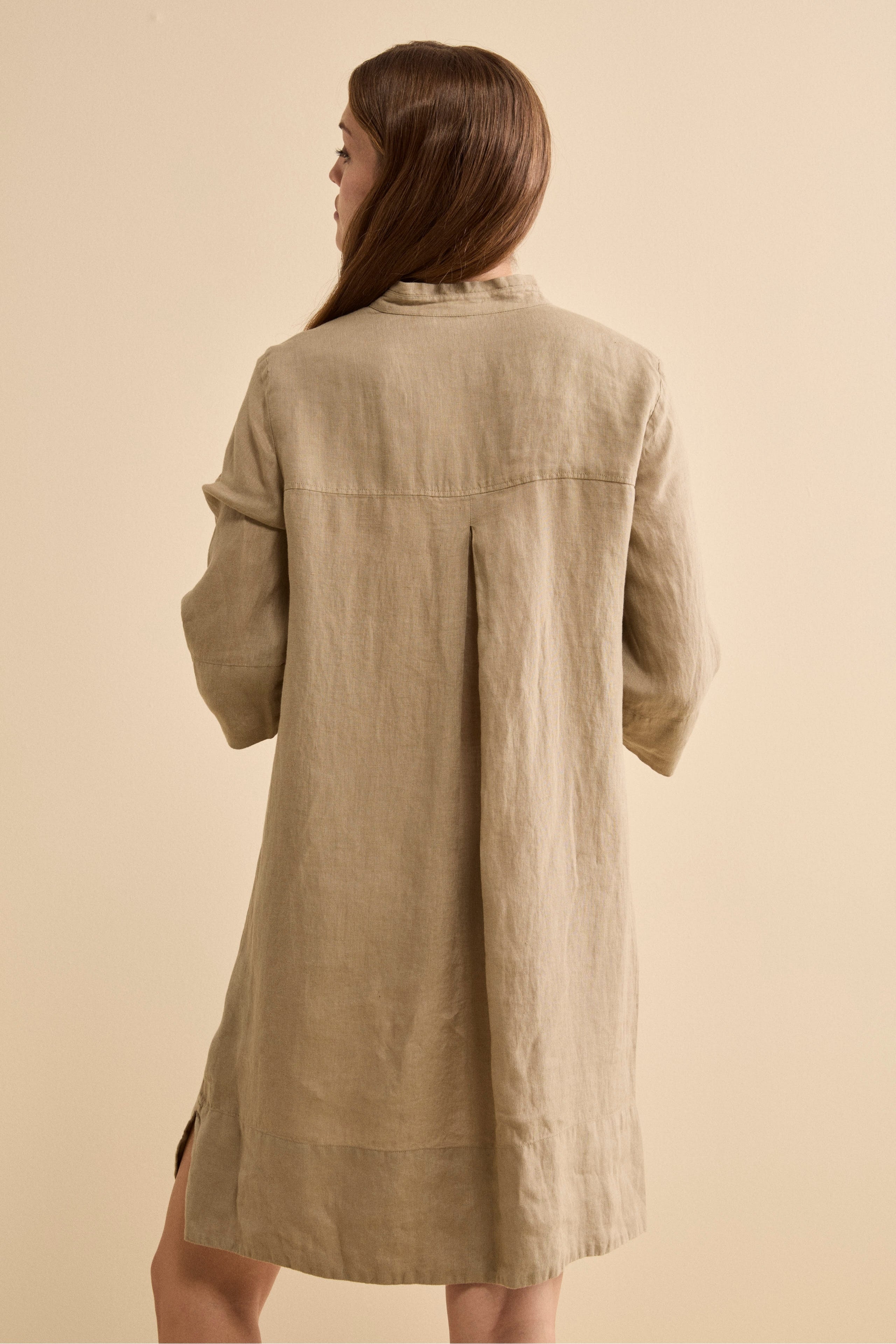 Abito Chemisier Midi in Lino con Collo Coreana - TORTORA