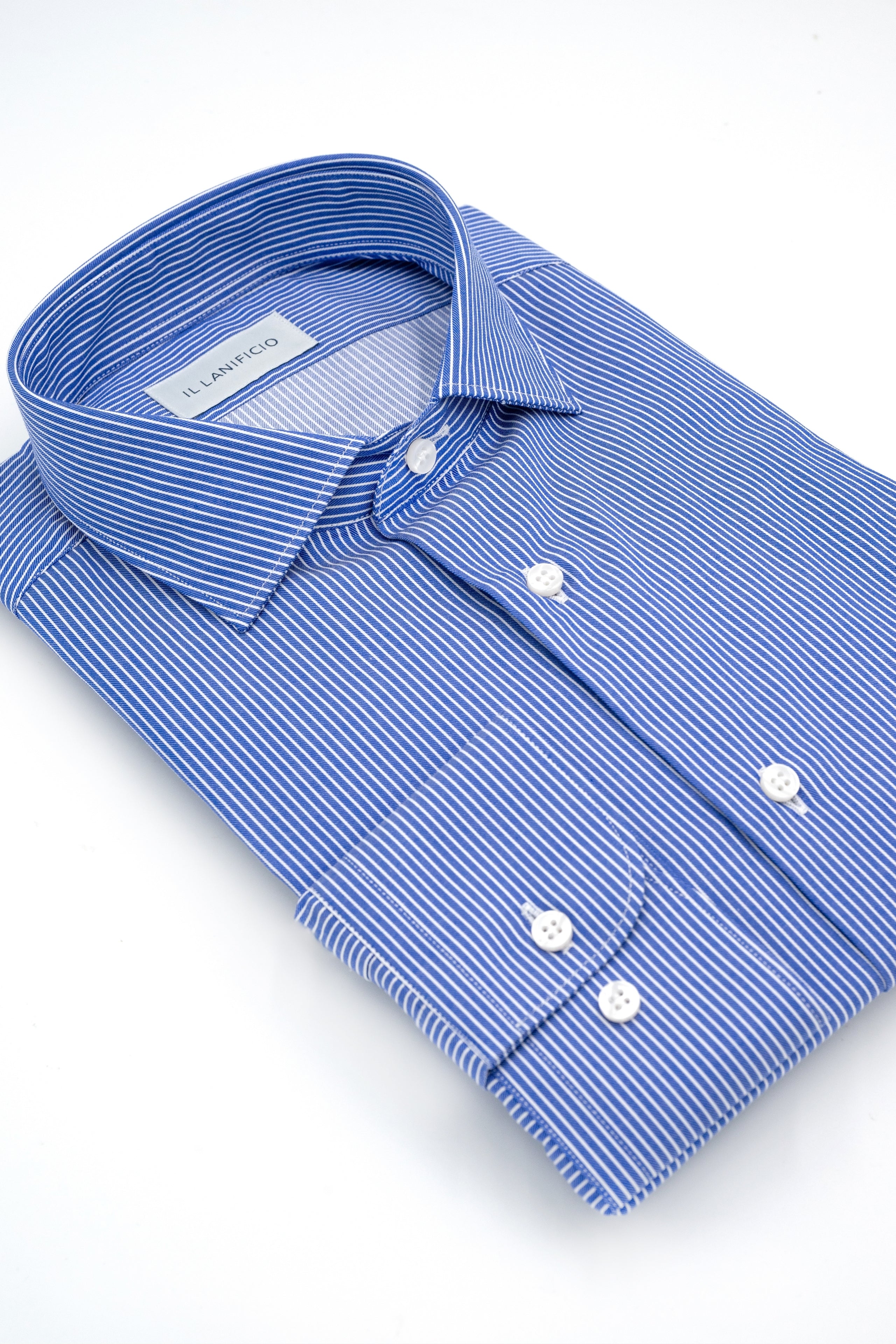 Camicia Twill in Fantasia Custom Fit - RIGATO MICRO BLU
