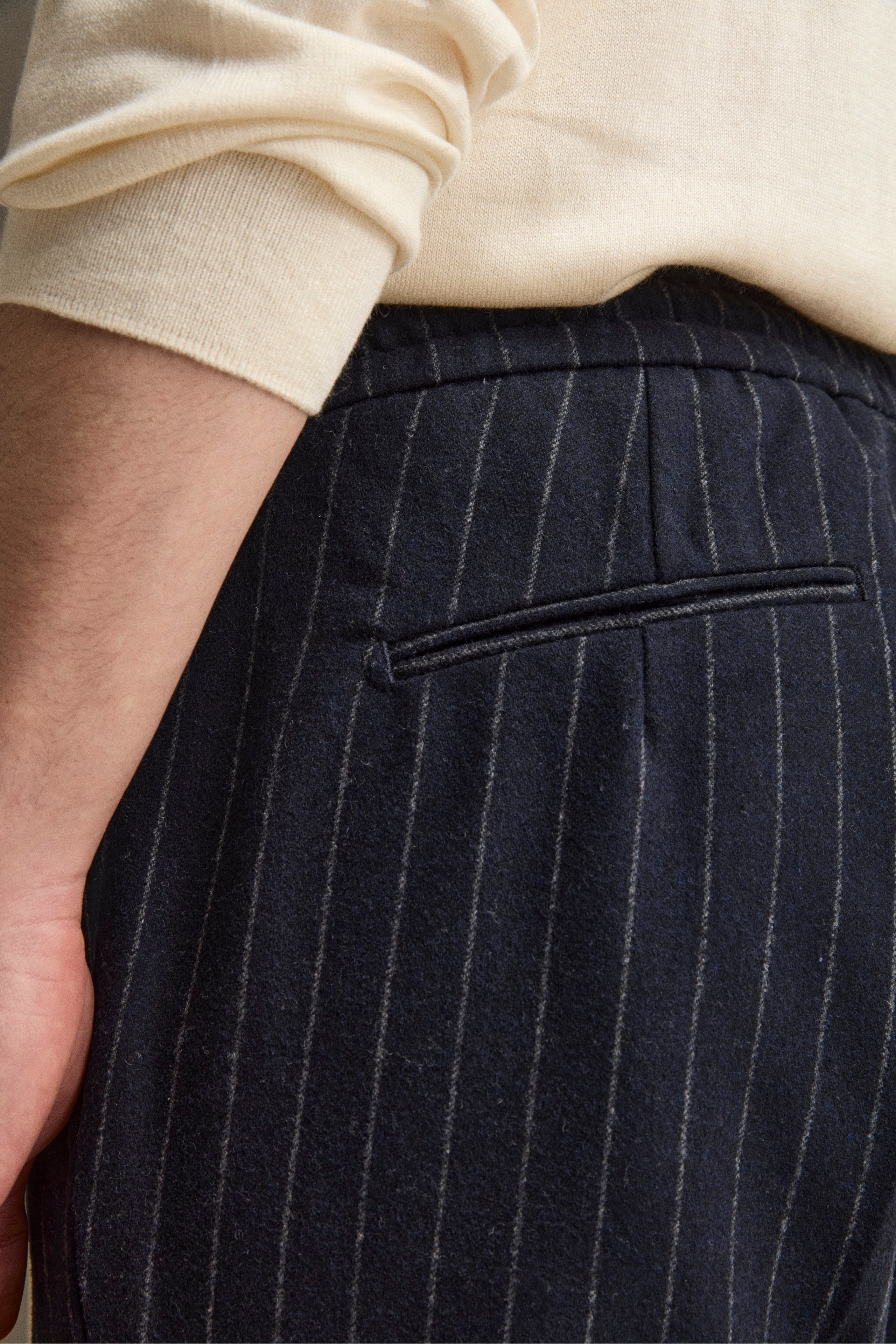 Pantalone Gessato con Coulisse in Misto Lana - BLU