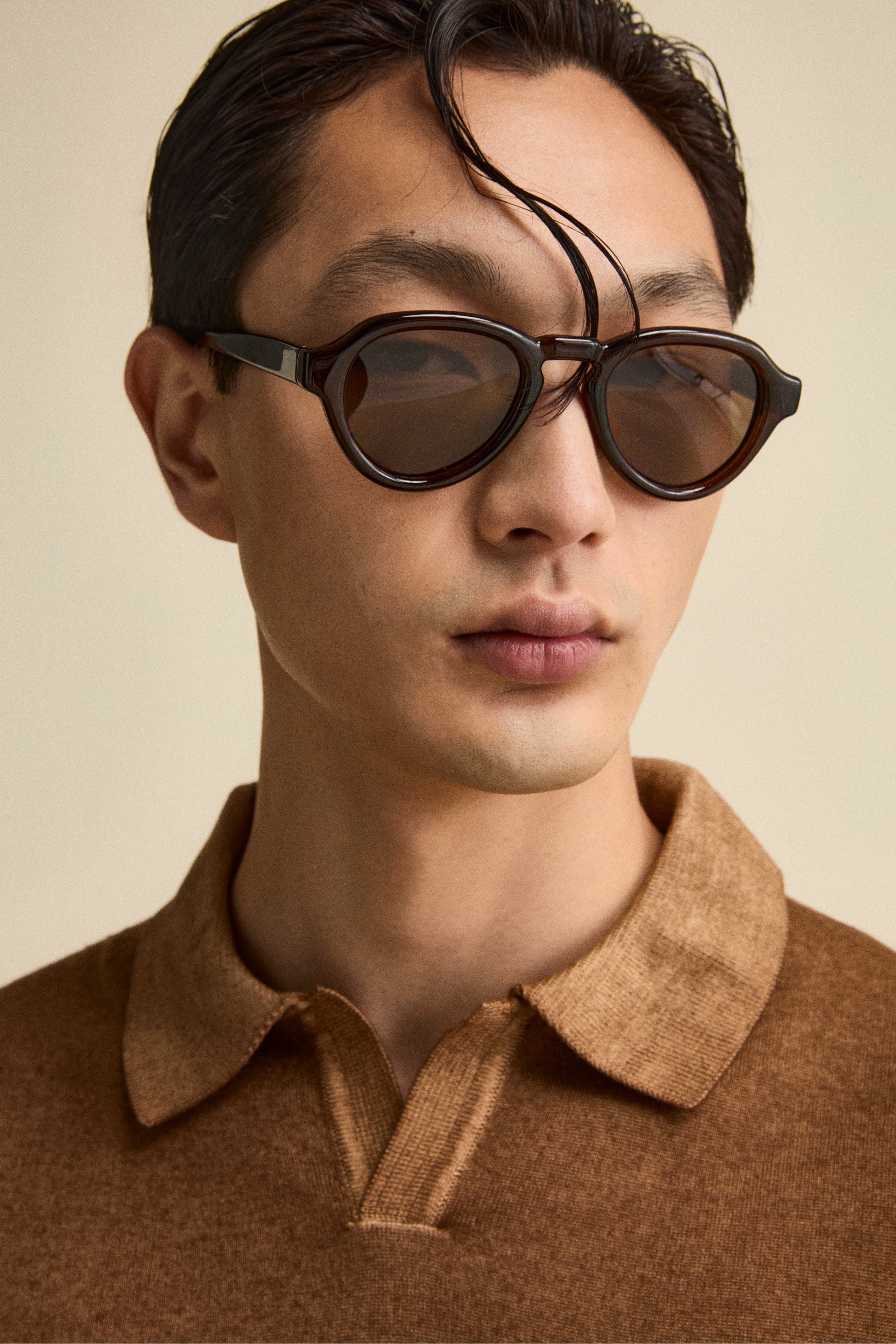 Polo derby in lana merino - TABACCO