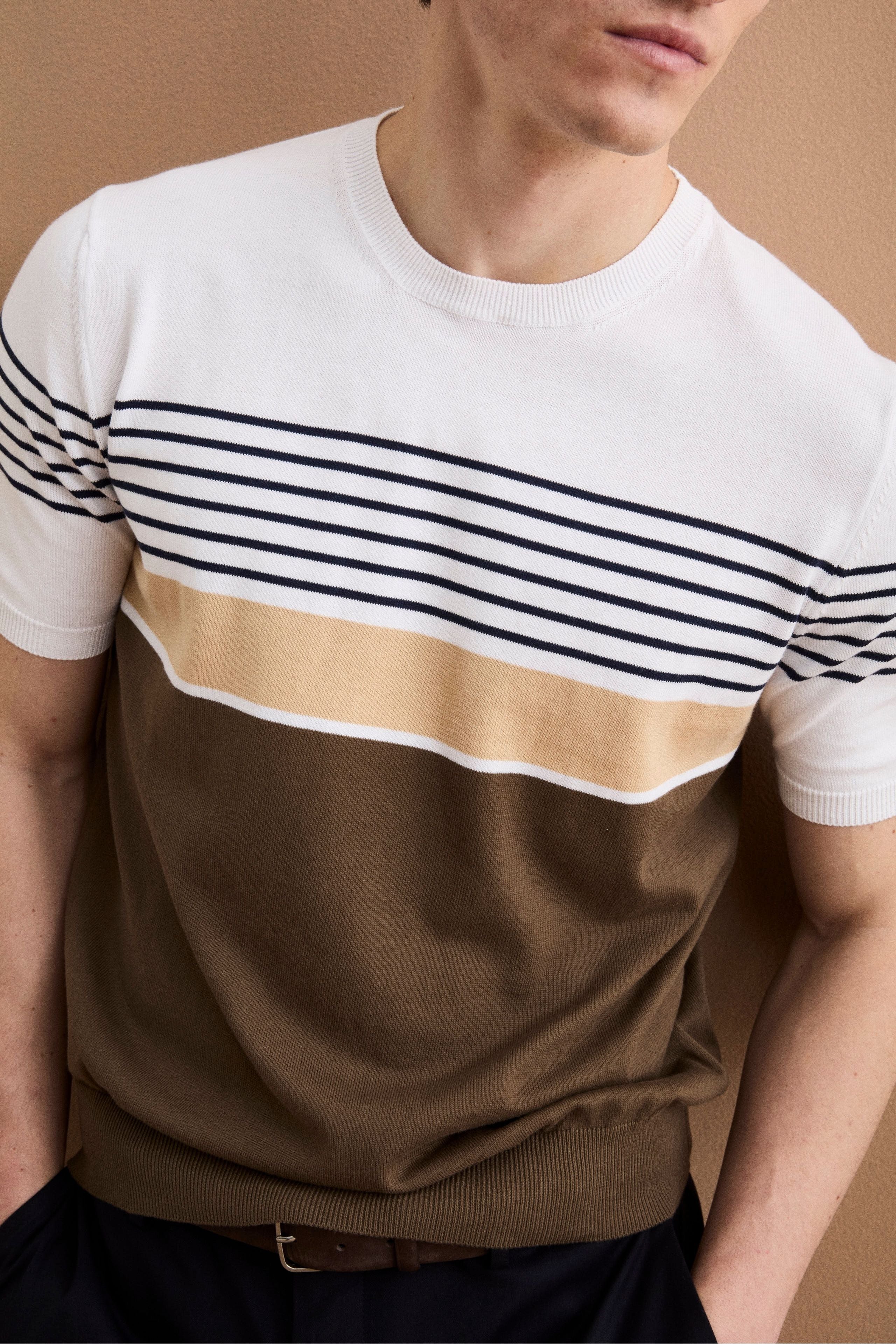 T-Shirt a Righe in Maglia di Cotone - BIANCO RIGATO