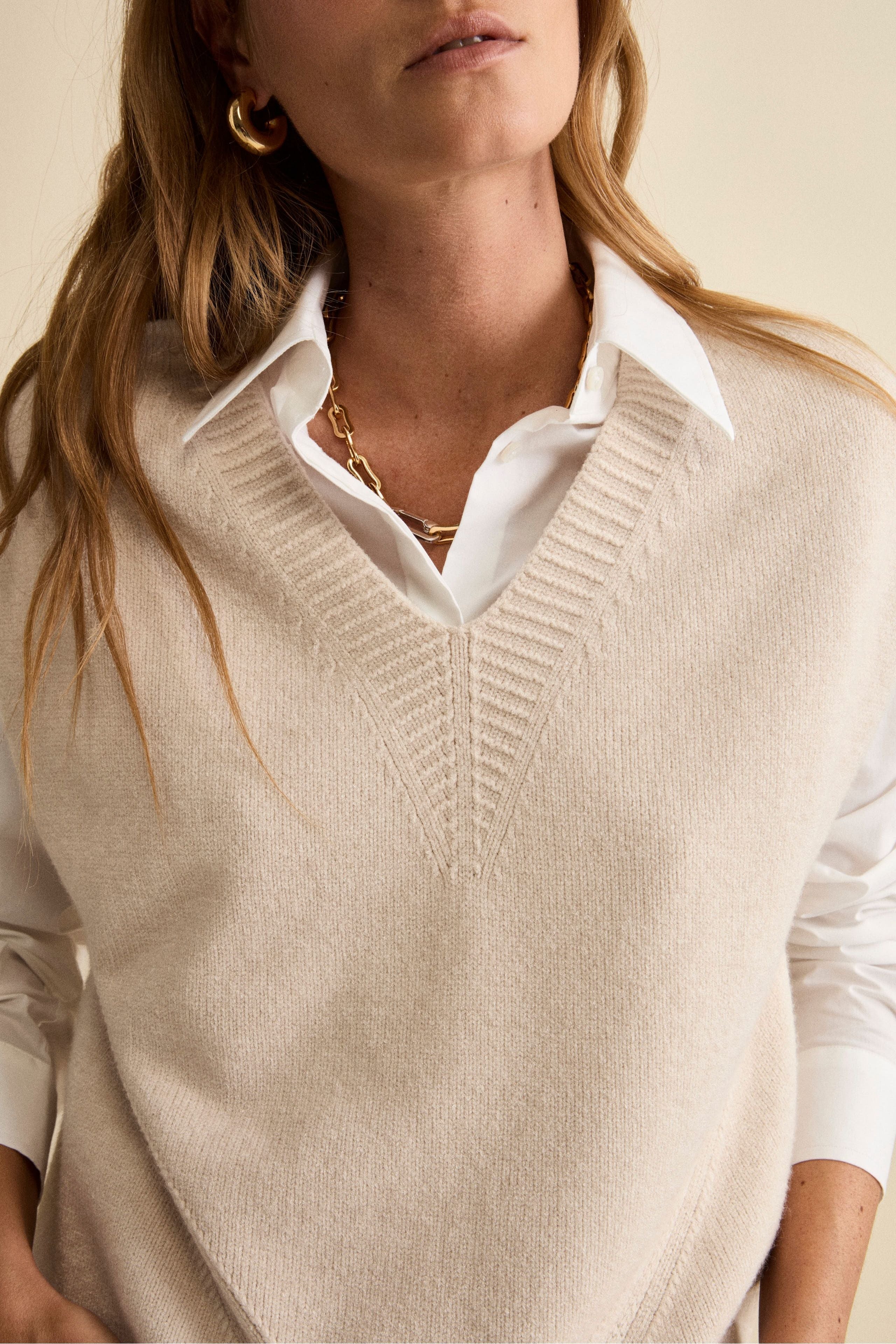 Gilet Over in Maglia con Scollo a V - NATURALE