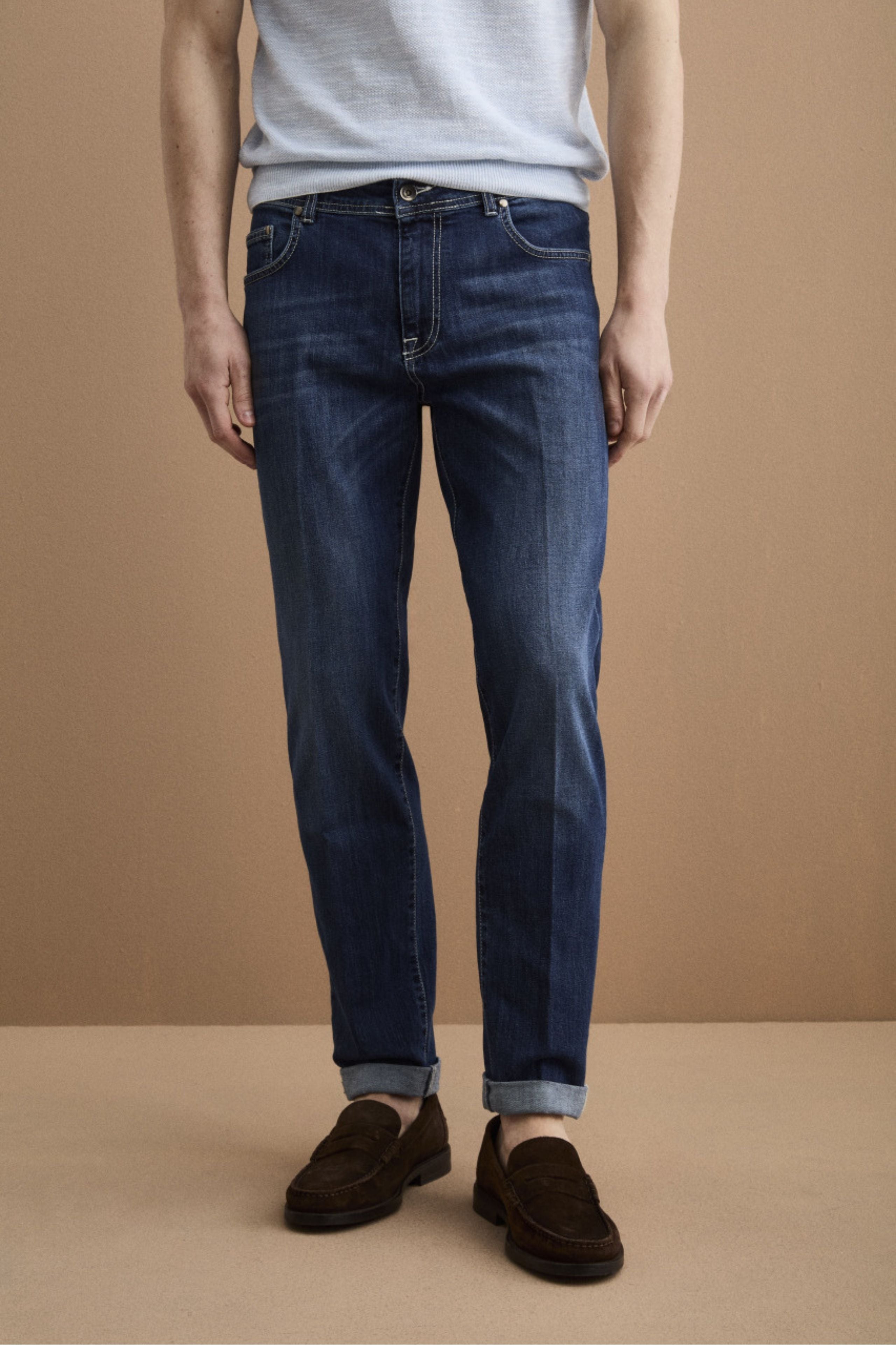 Jeans Slim Fit Cinque Tasche con Risvolto - DENIM