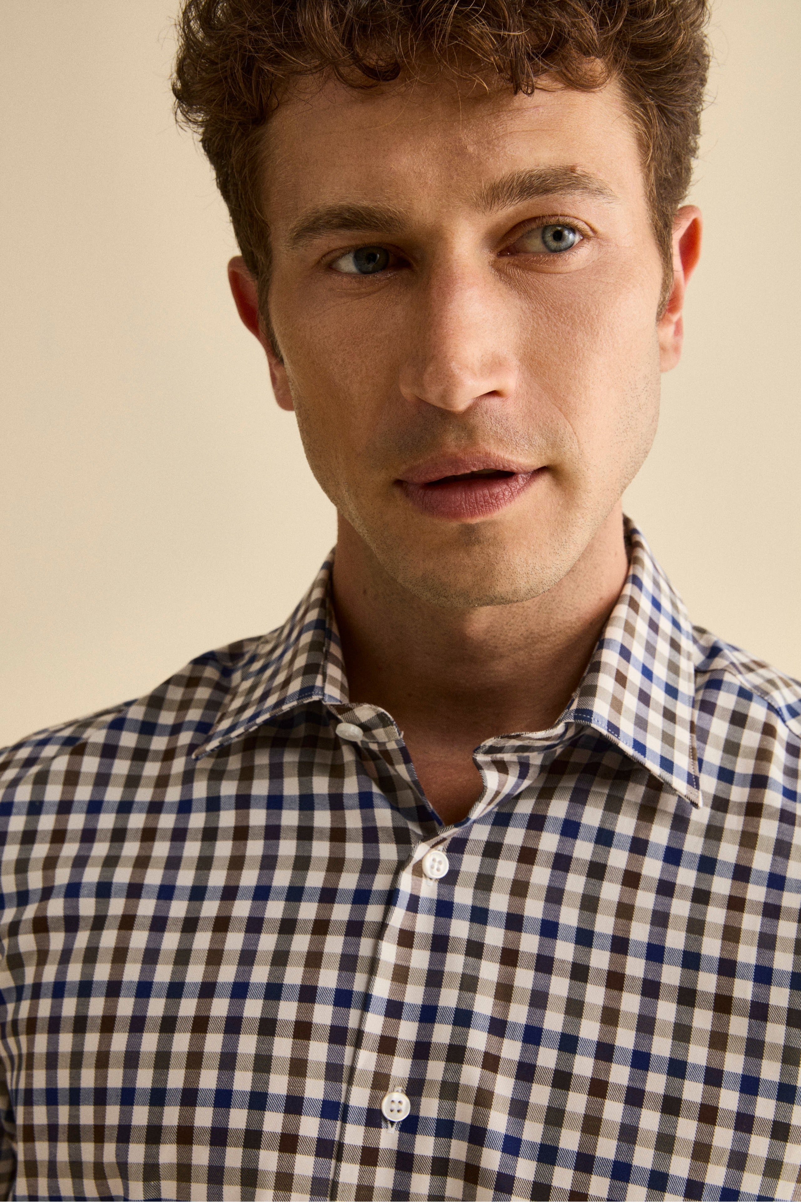 Camicia Check Regular Fit in Cotone - BLU/MORO QUADRI