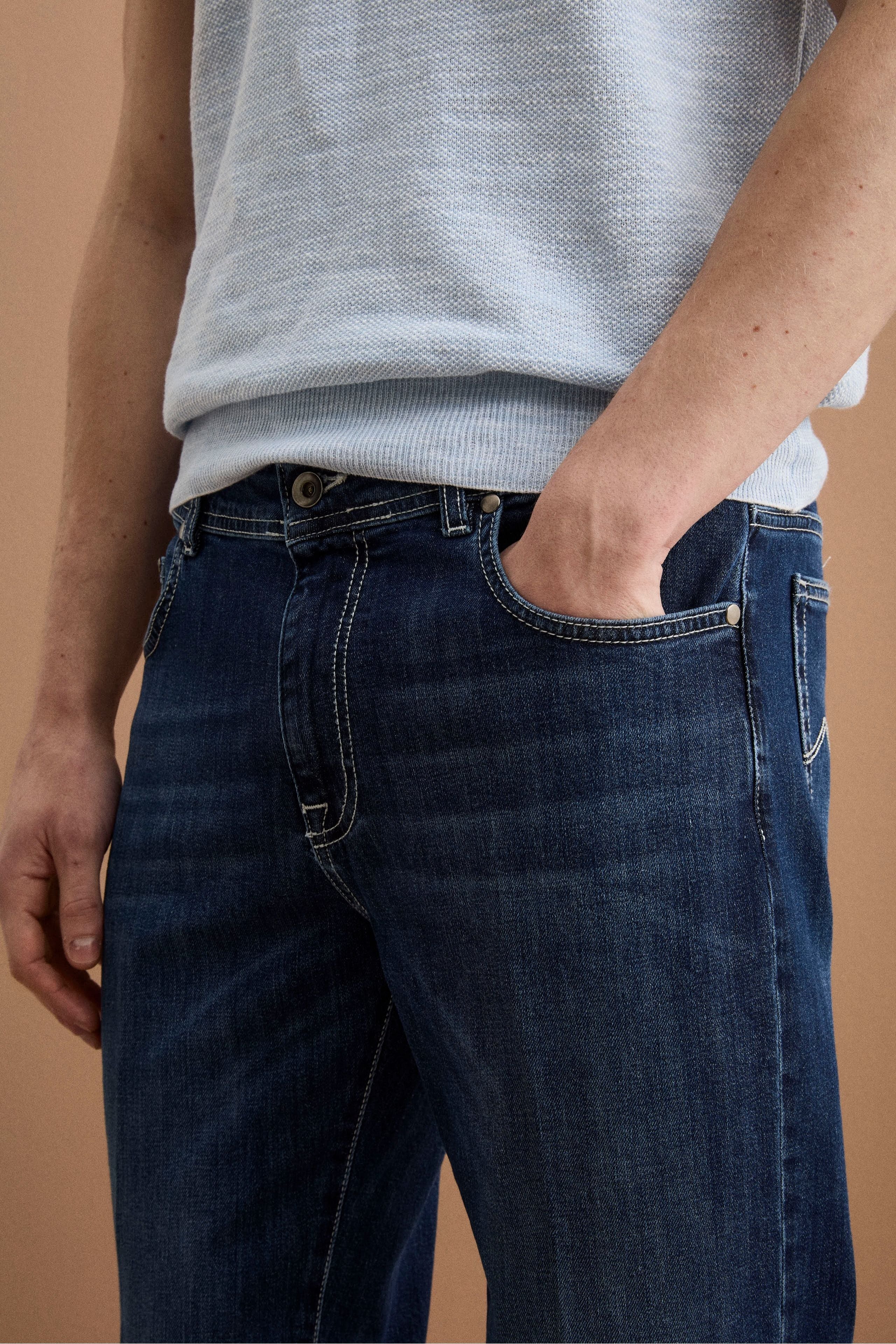 Jeans Slim Fit Cinque Tasche con Risvolto - DENIM