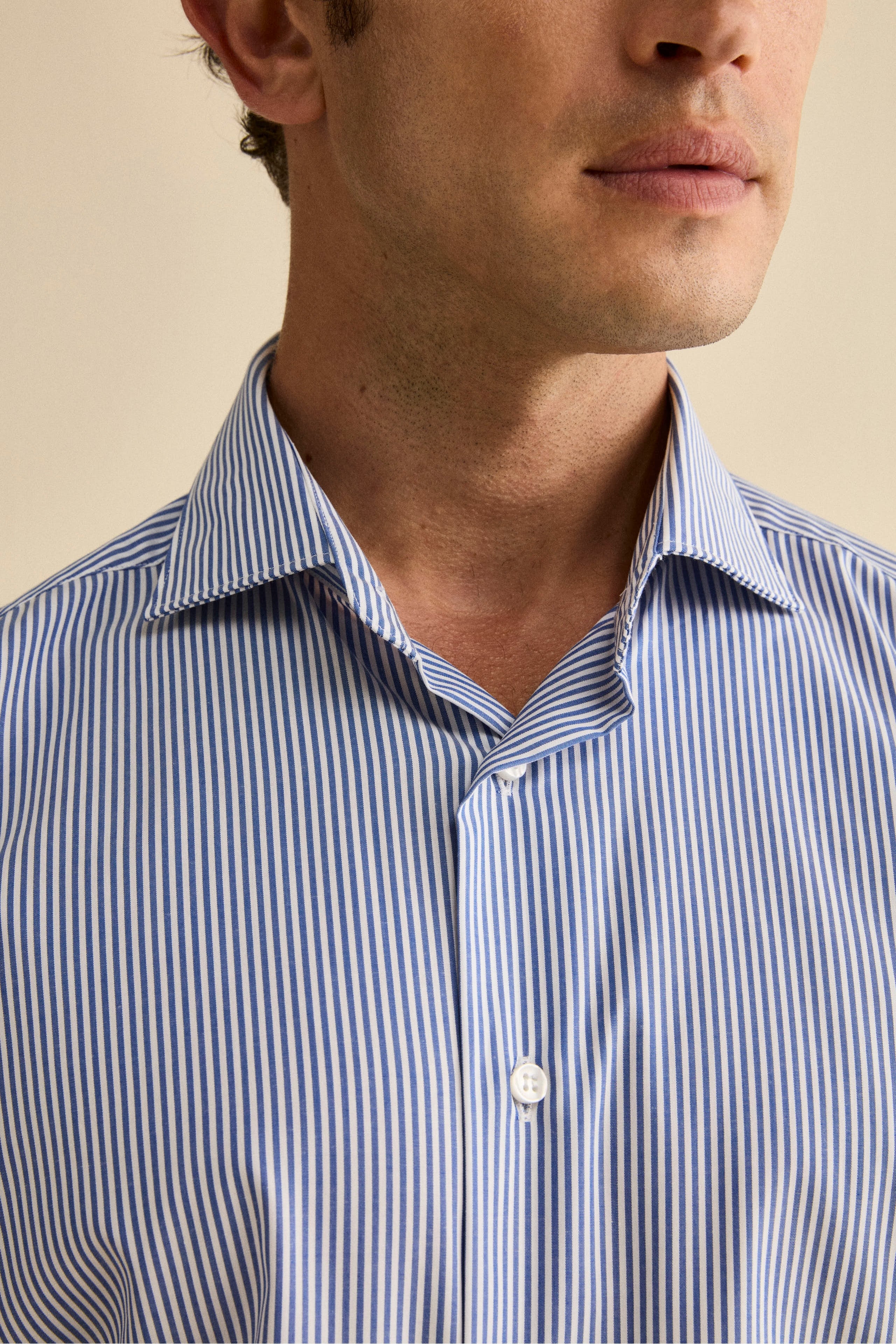 Camicia Slim Fit No Iron in Cotone - BLU RIGATO