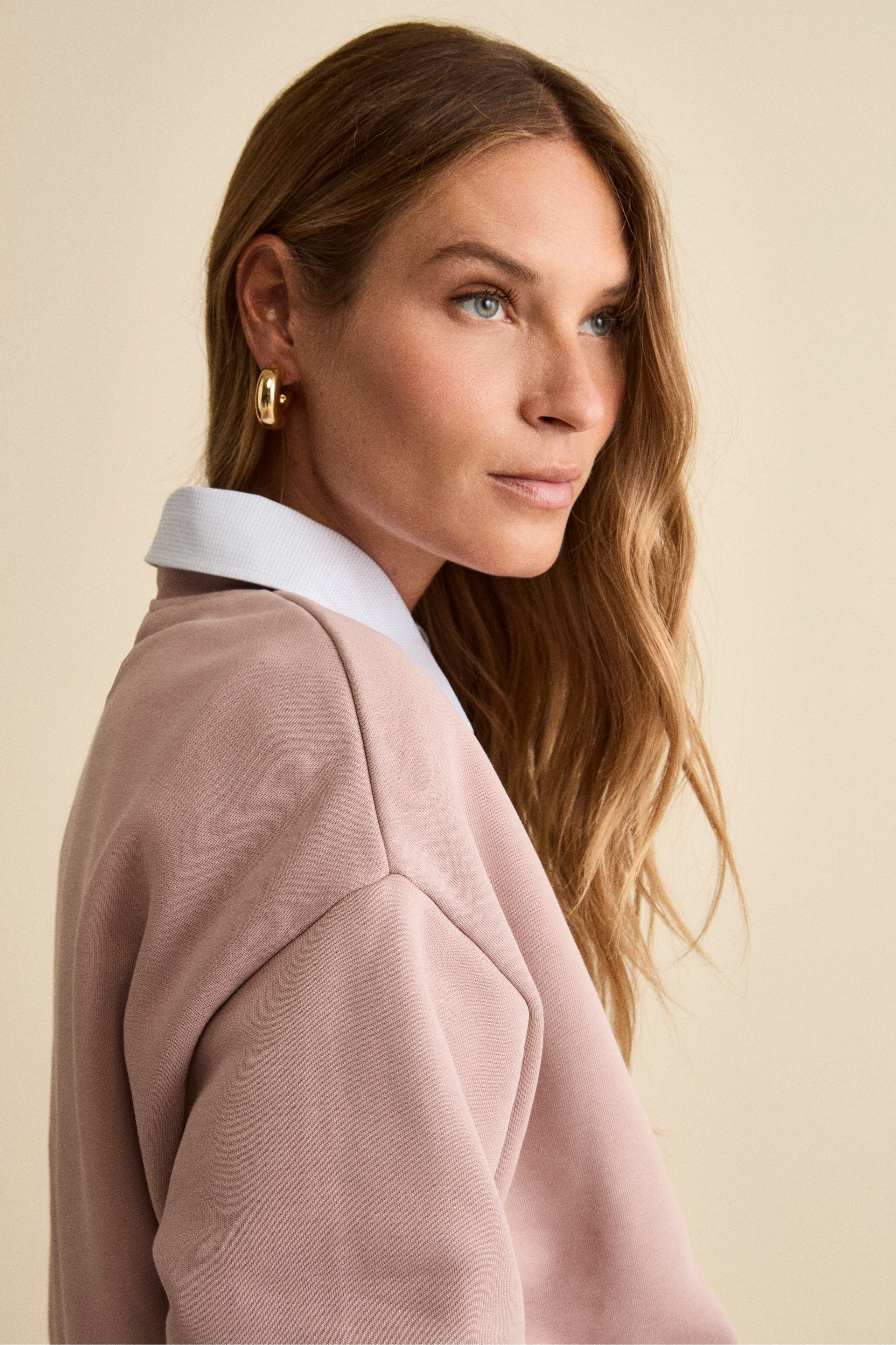 Felpa Over Girocollo in Cotone - ROSA ANTICO