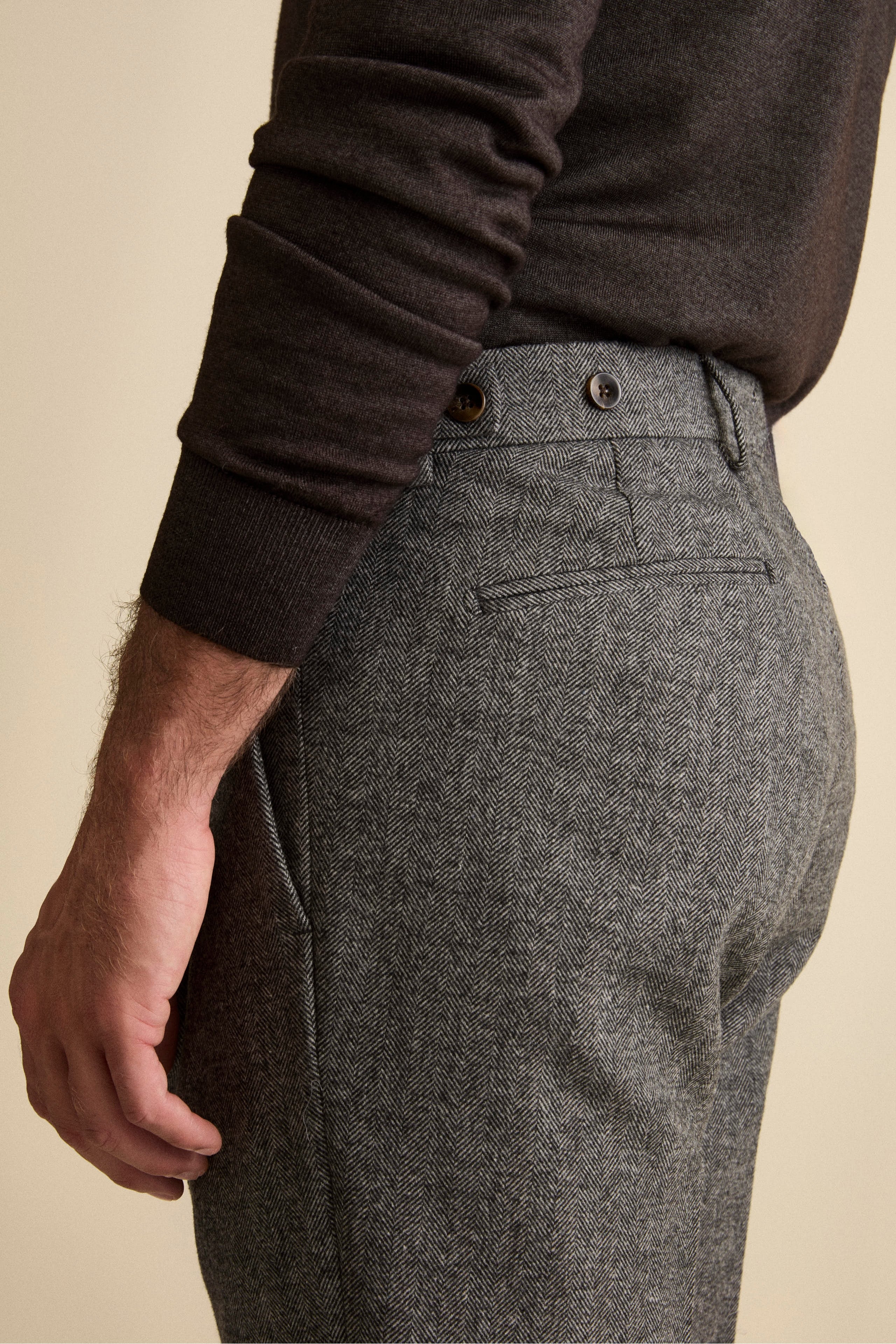 Pantalone Straight Spigato in Misto Lana con Risvolto - GRIGIO MELANGE