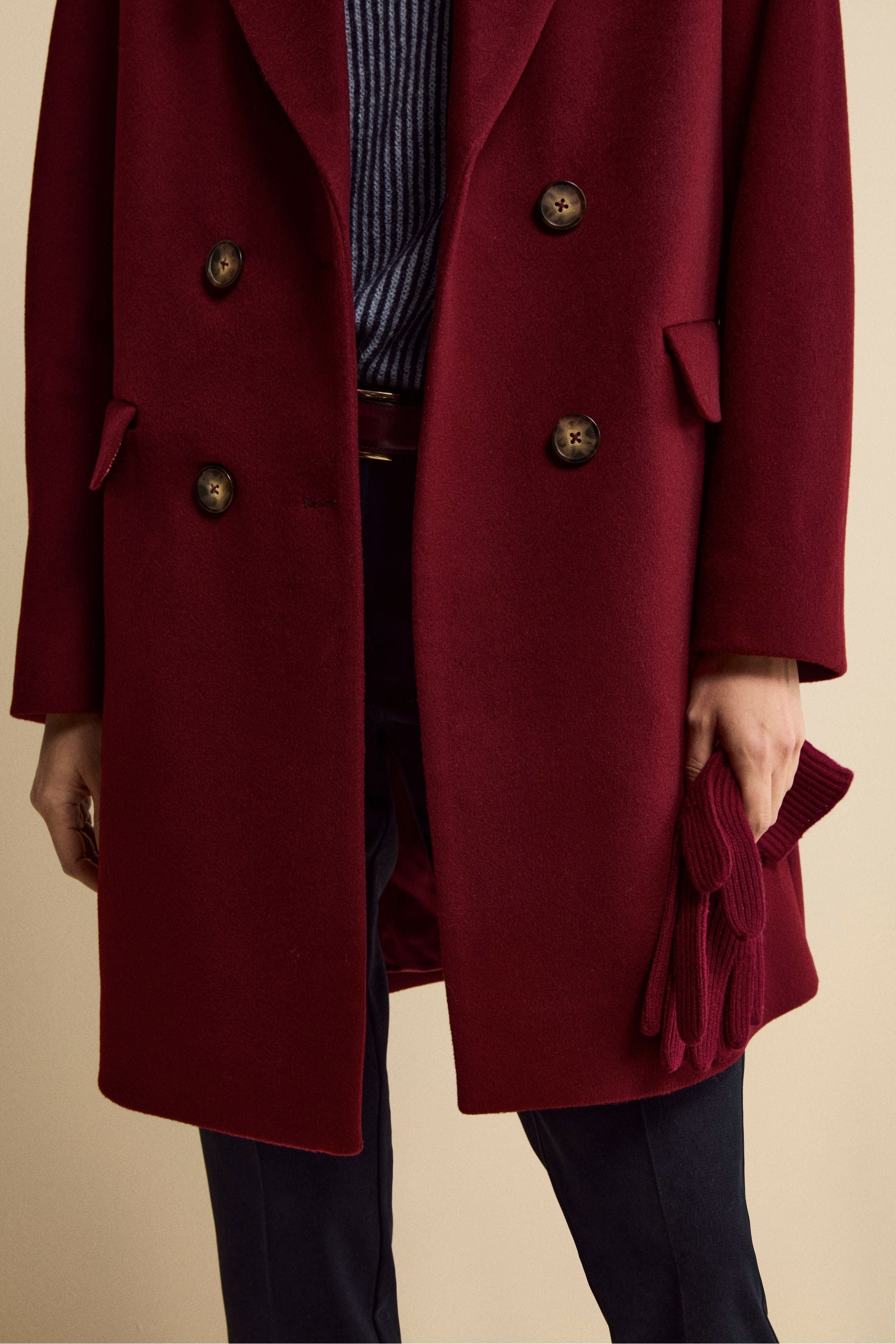 Cappotto Midi Doppiopetto in Misto Lana e Cashmere - BORDEAUX