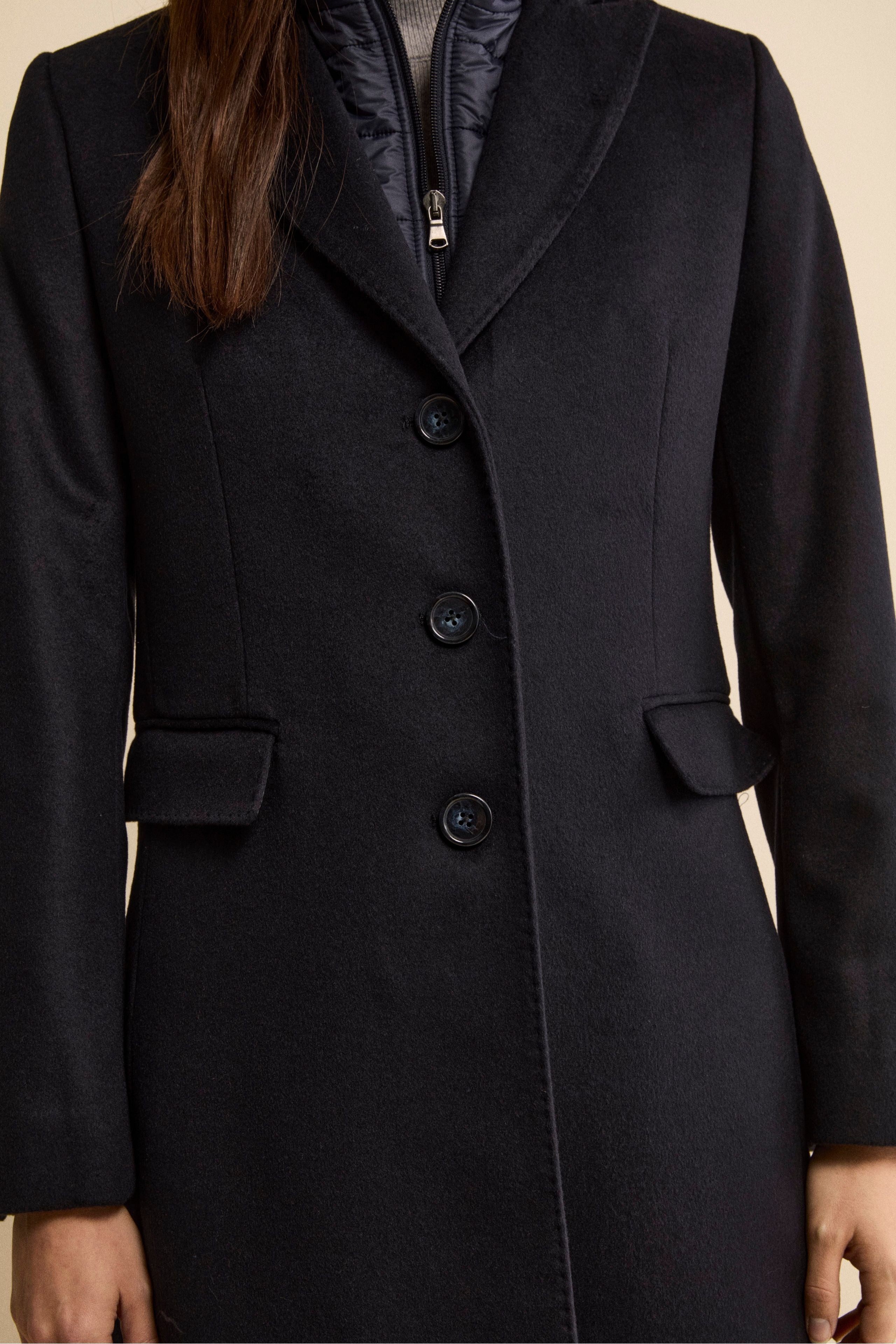 Cappotto Midi in Lana e Cashmere con Pettorina - BLU