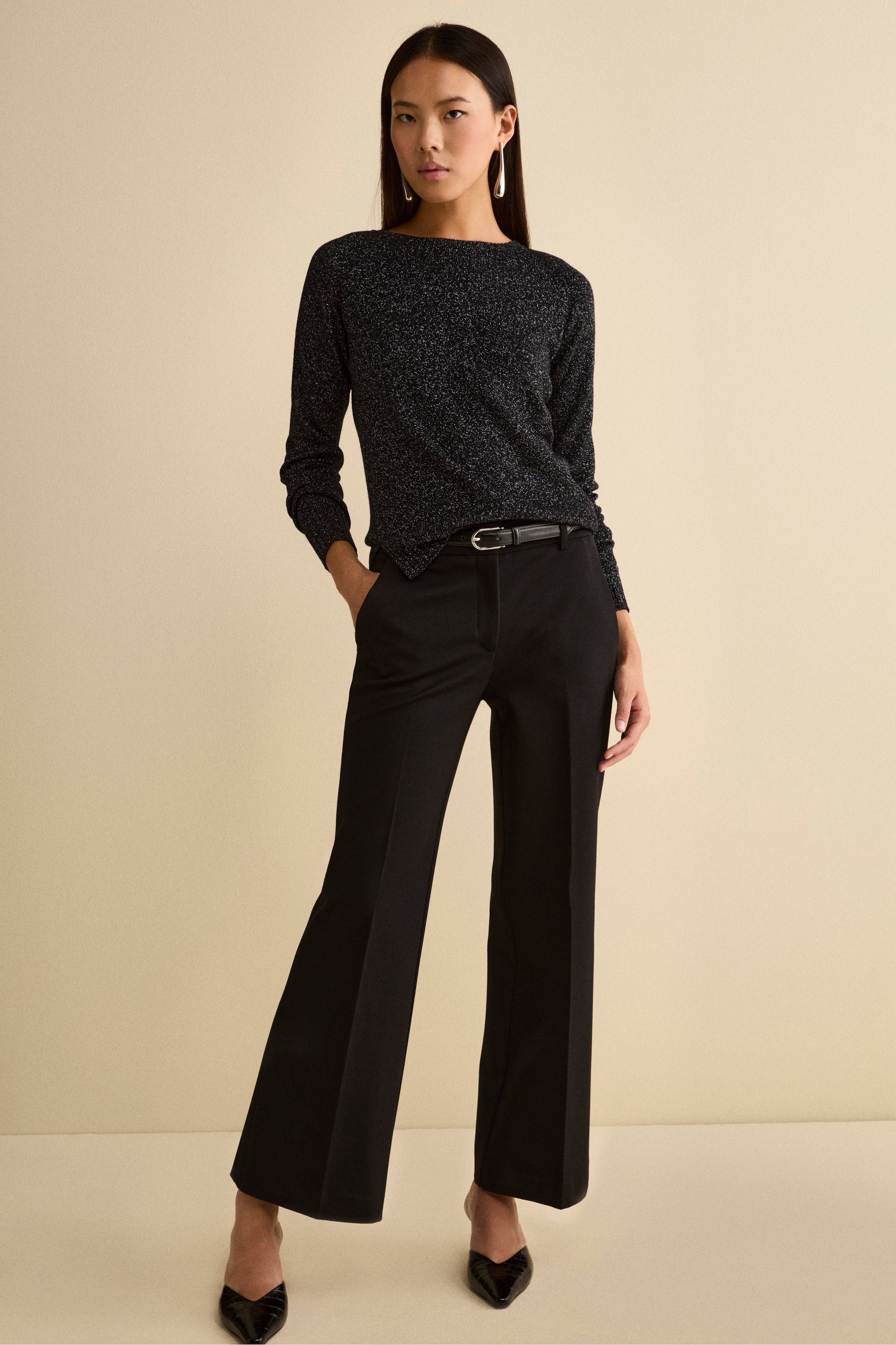 Maglia Lurex Girocollo in Lana Merino - NERO