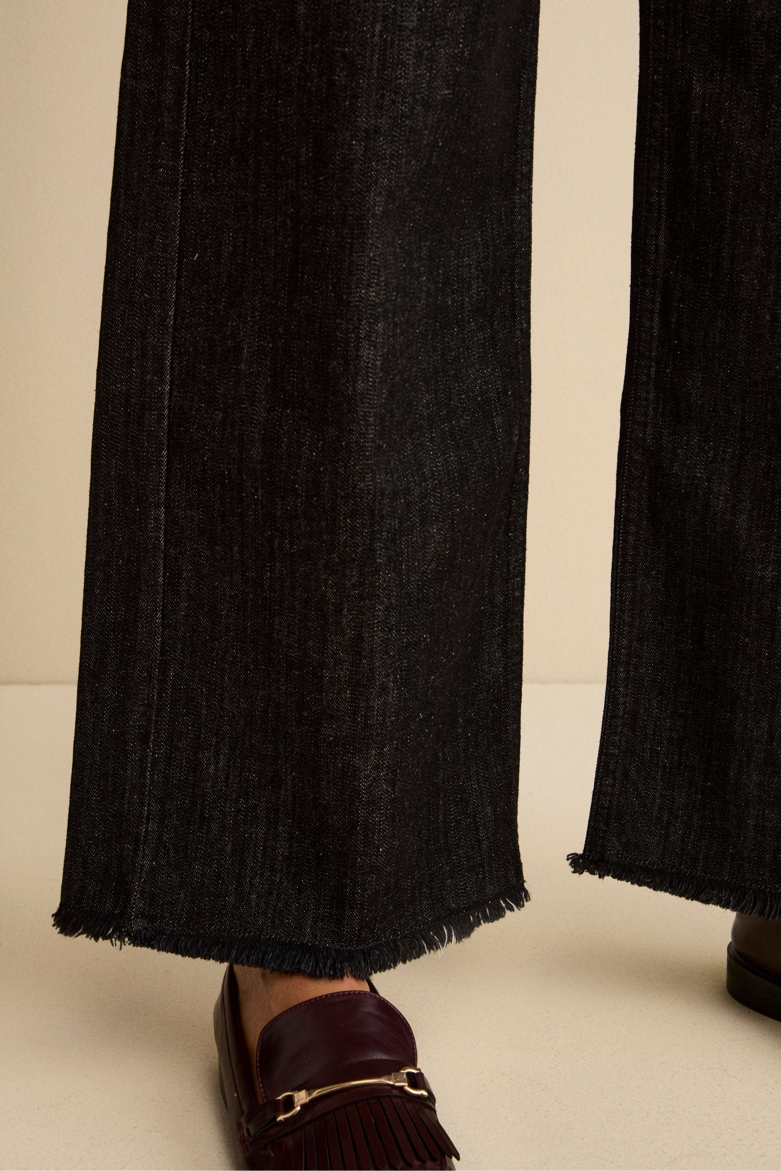 Jeans Sfrangiato a Gamba Larga - DENIM/NERO