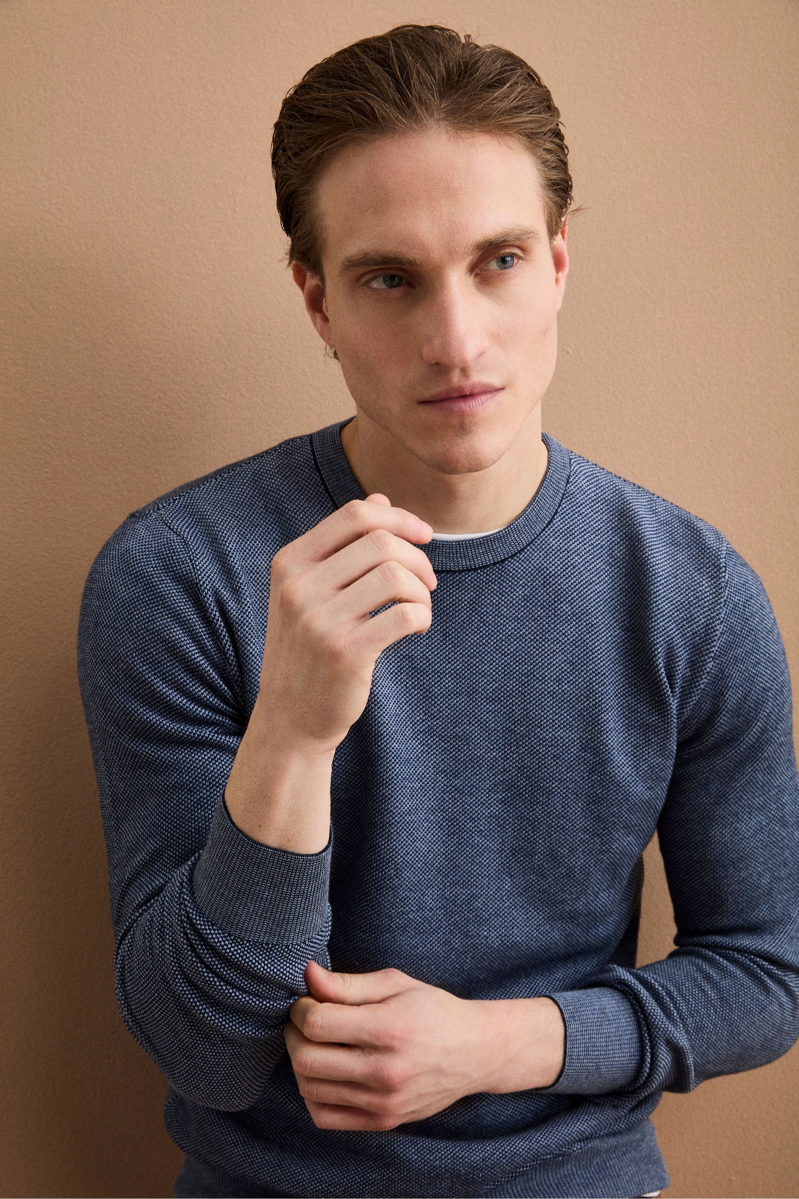 Girocollo Lavorato in Cotone - BLU/AZZURRO