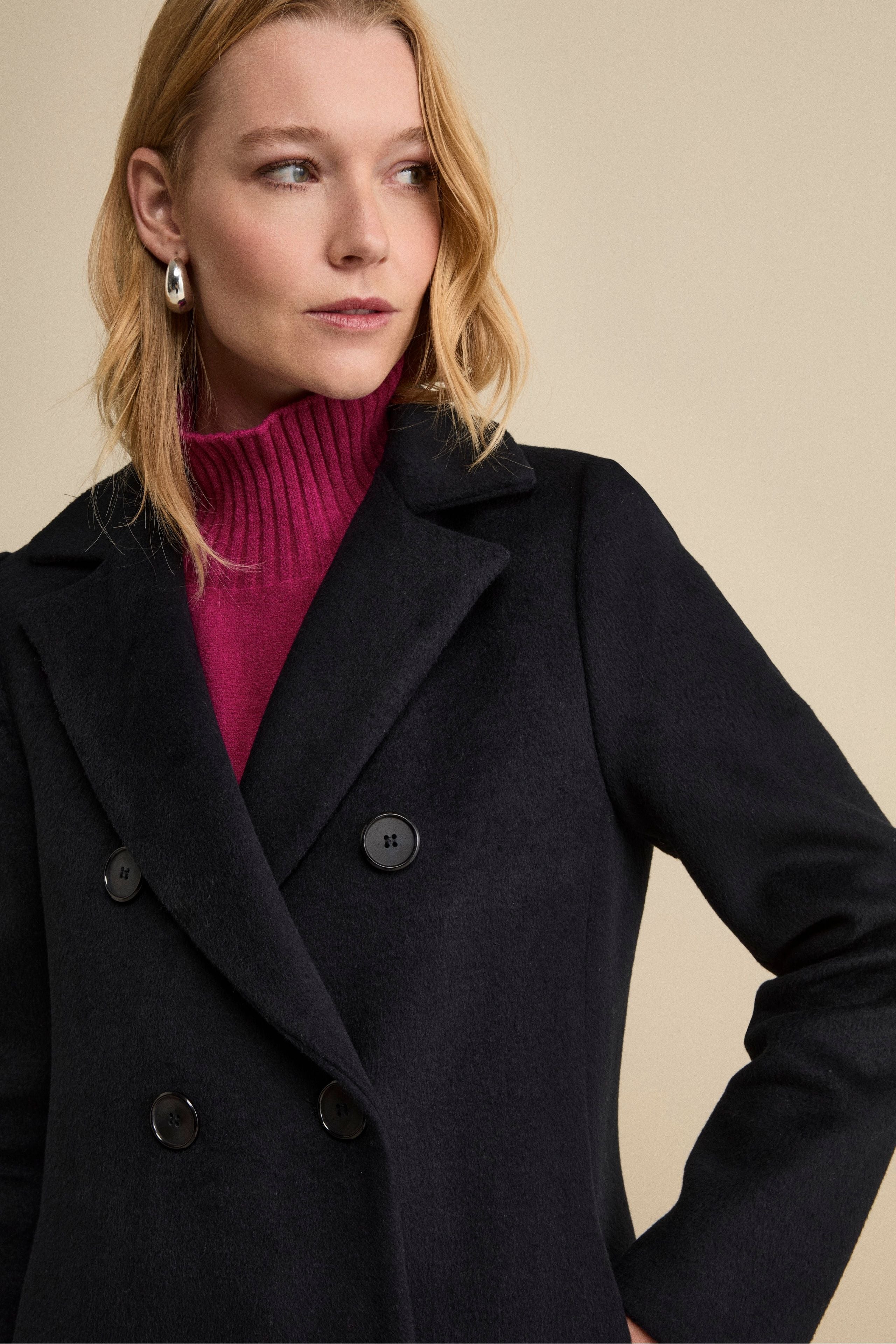 Cappotto Doppiopetto Foderato Lungo in Misto Lana - BLU