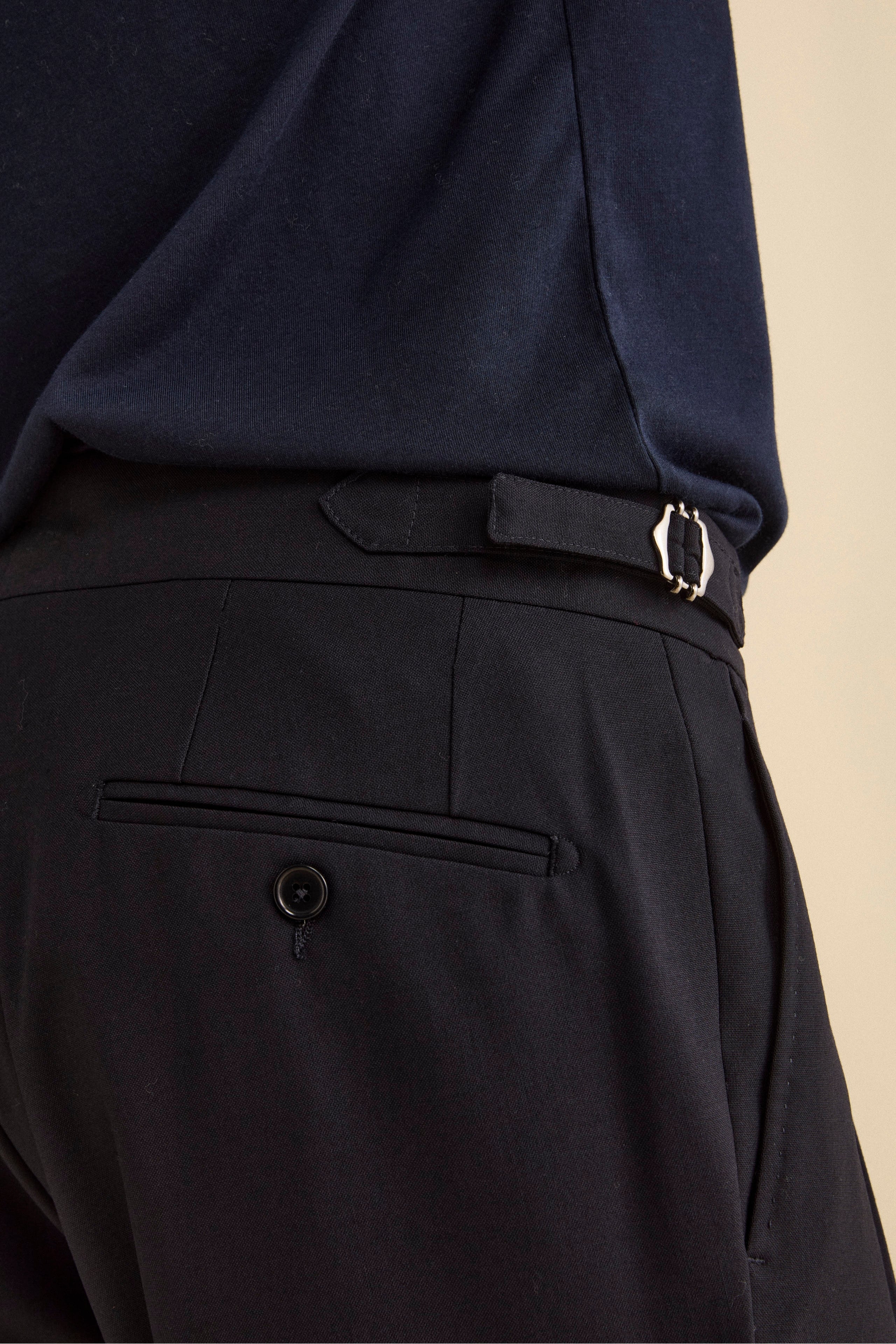 Pantalone Regular Fit con Pinces in Lana Vergine - BLU