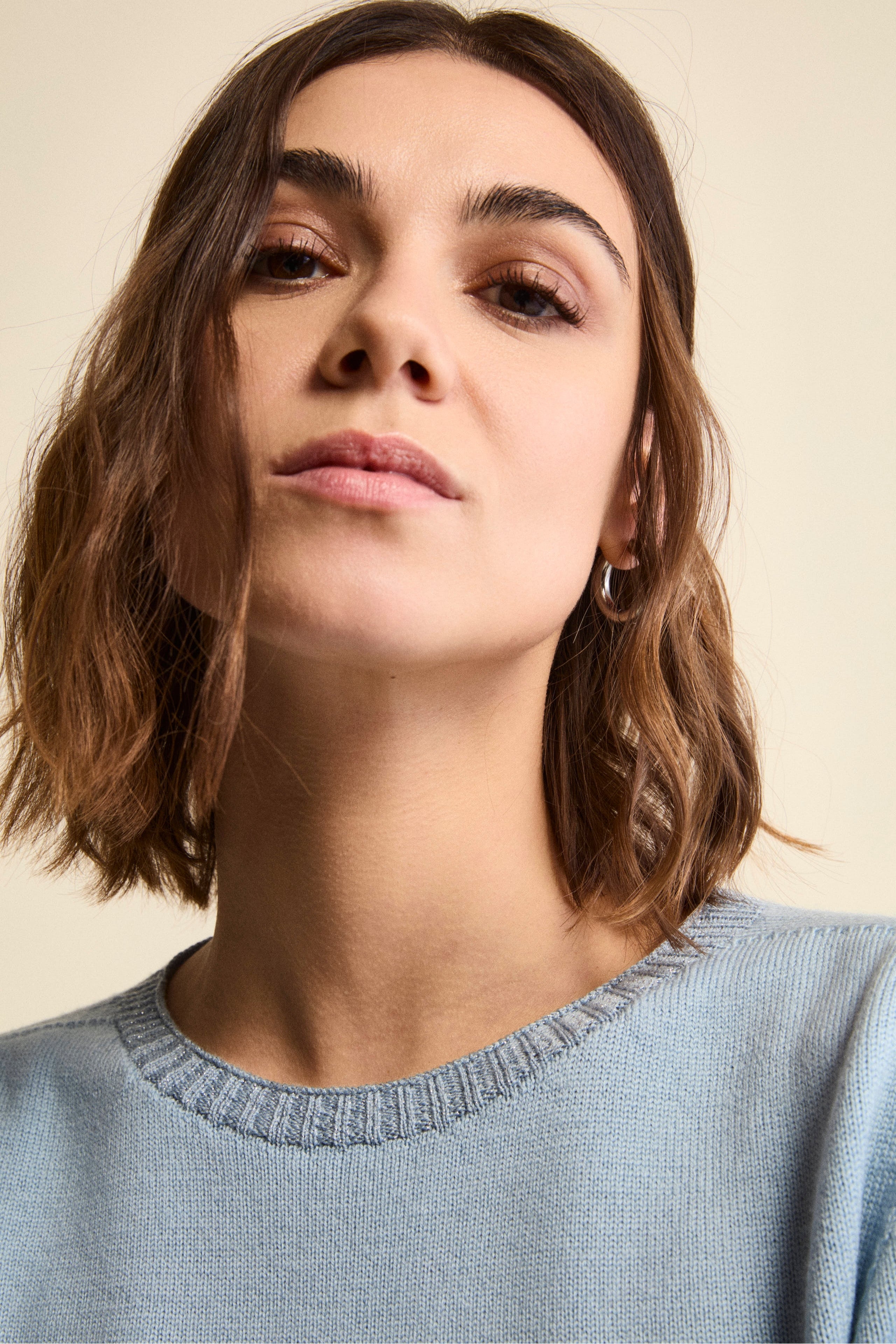 Maglia Girocollo in Lana Merino con Dettagli in Lurex - AZZURRO